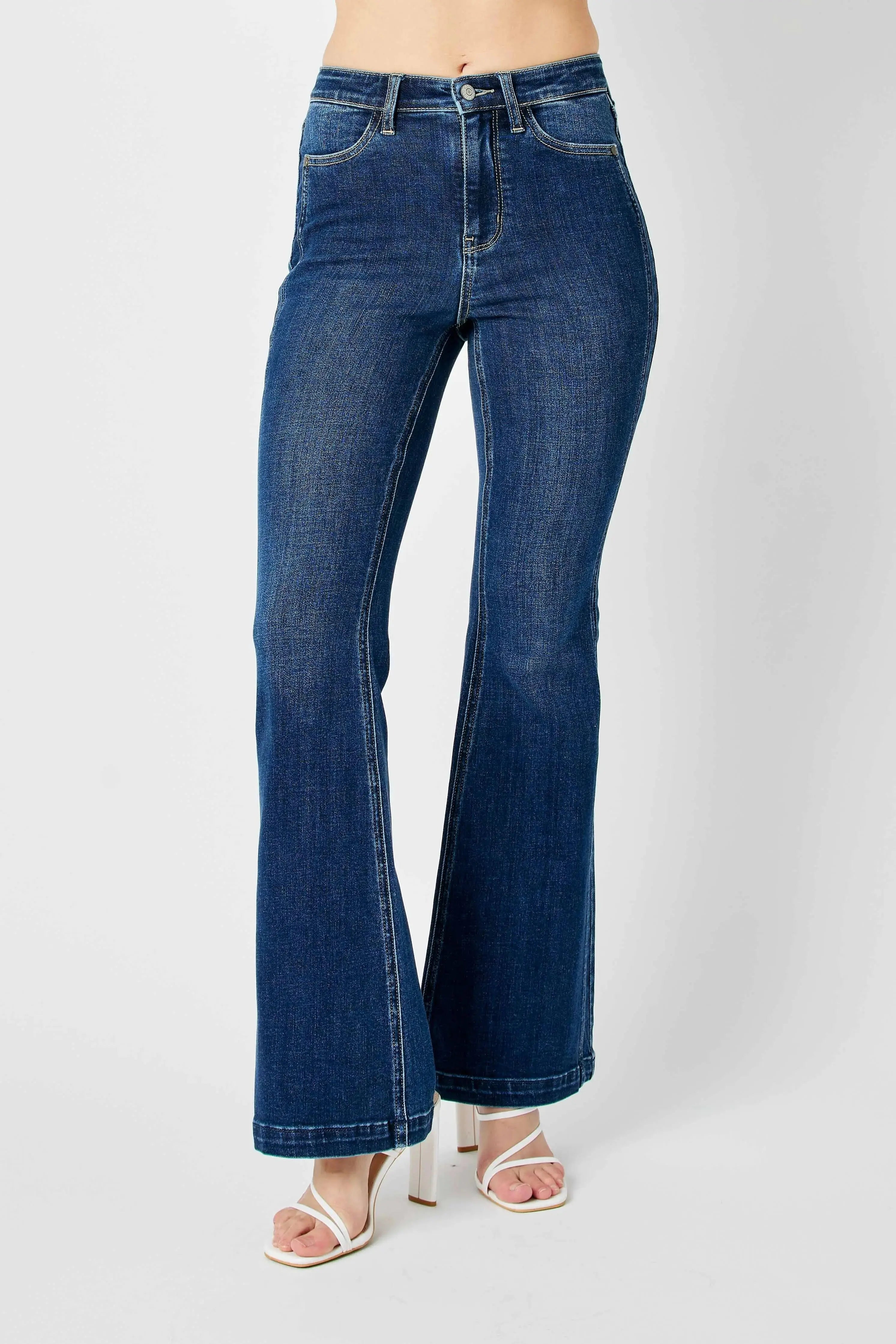 Plus Size High Waist Flare Judy Blue Jeans with Side Seam Detail - Be Bliss Boutique
