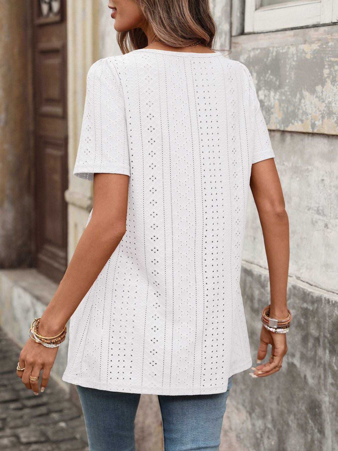 Women's Eyelet Square Neck Babydoll Short Sleeve Top - Be Bliss Boutique