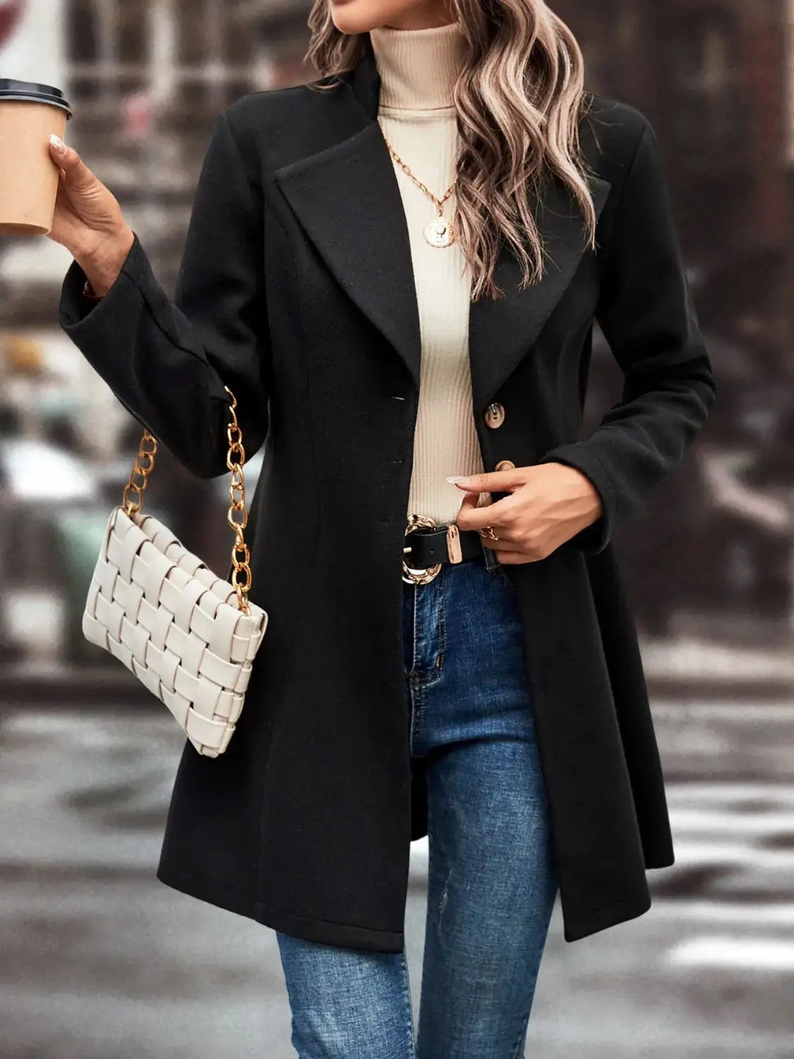 Collared Neck Long Sleeve Womens Longline Coat - Be Bliss Boutique