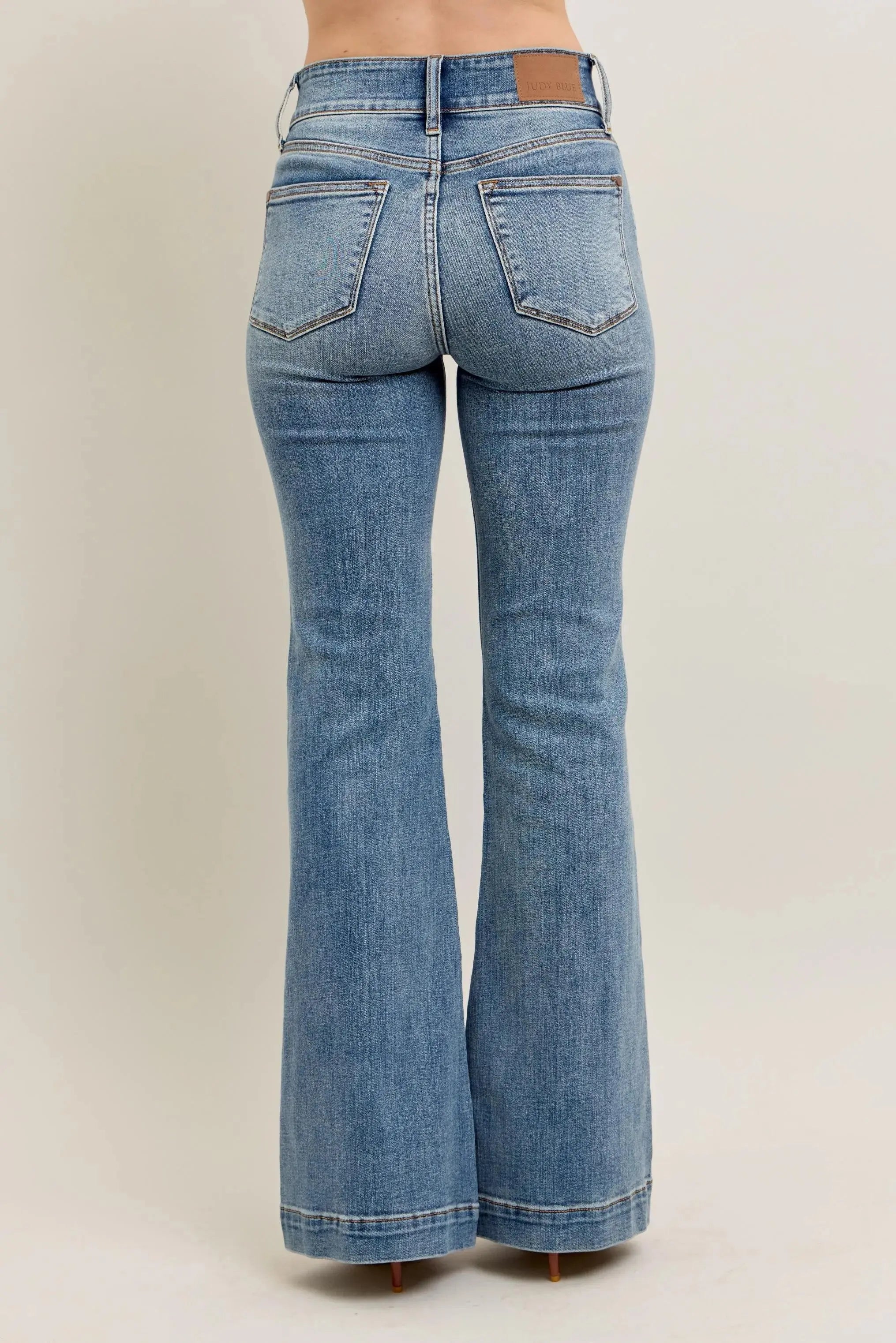Plus Size High-Waist Flare Denim Judy Blue Jeans with Front Seam Detail - Be Bliss Boutique