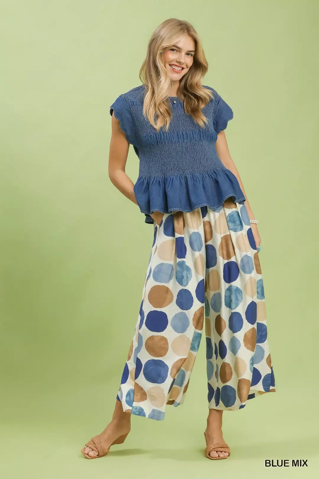 Umgee Polka Dot Wide Leg Pants - Be Bliss Boutique