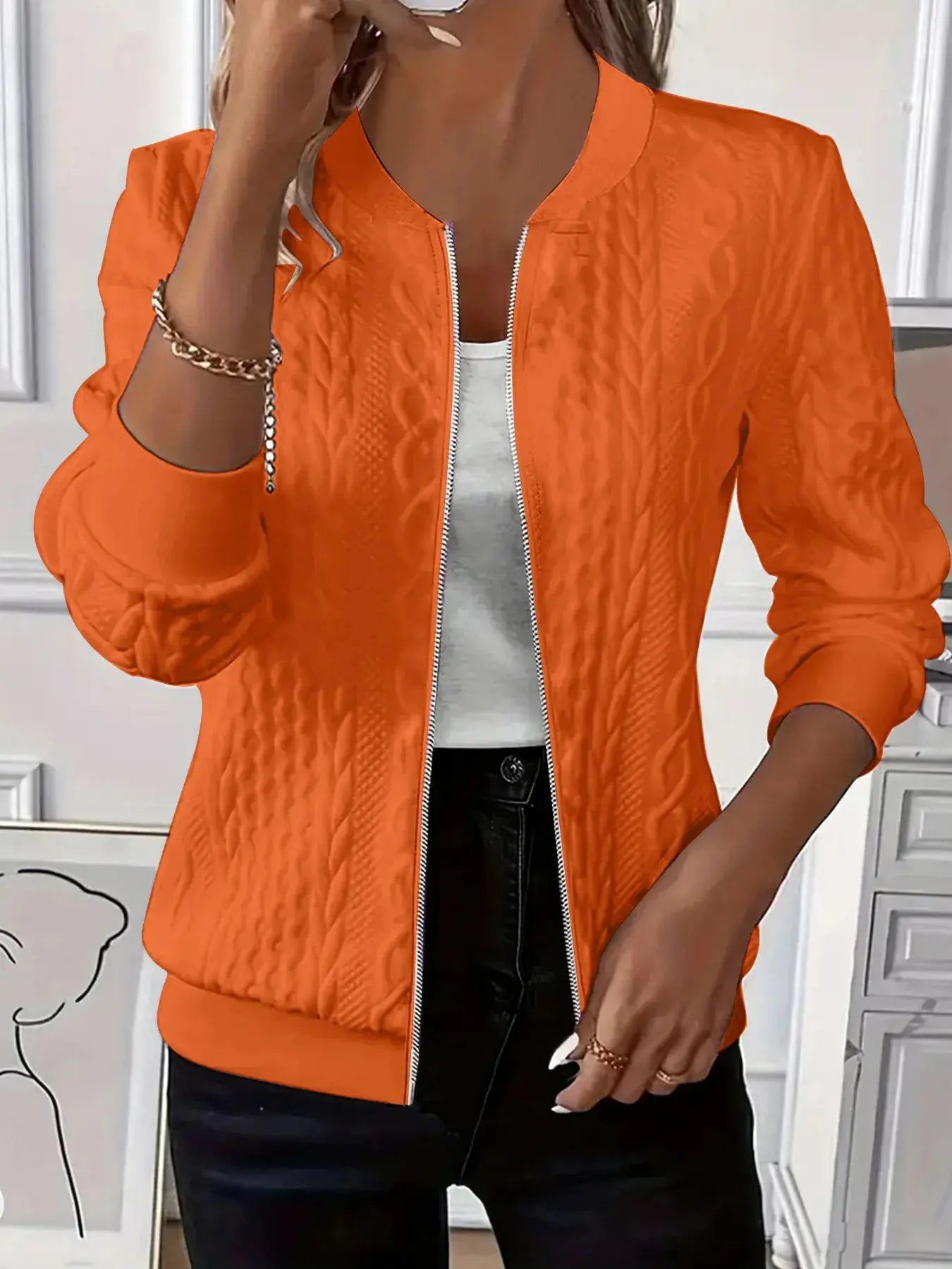 Texture Zip Up Long Sleeve Jacket - Be Bliss Boutique