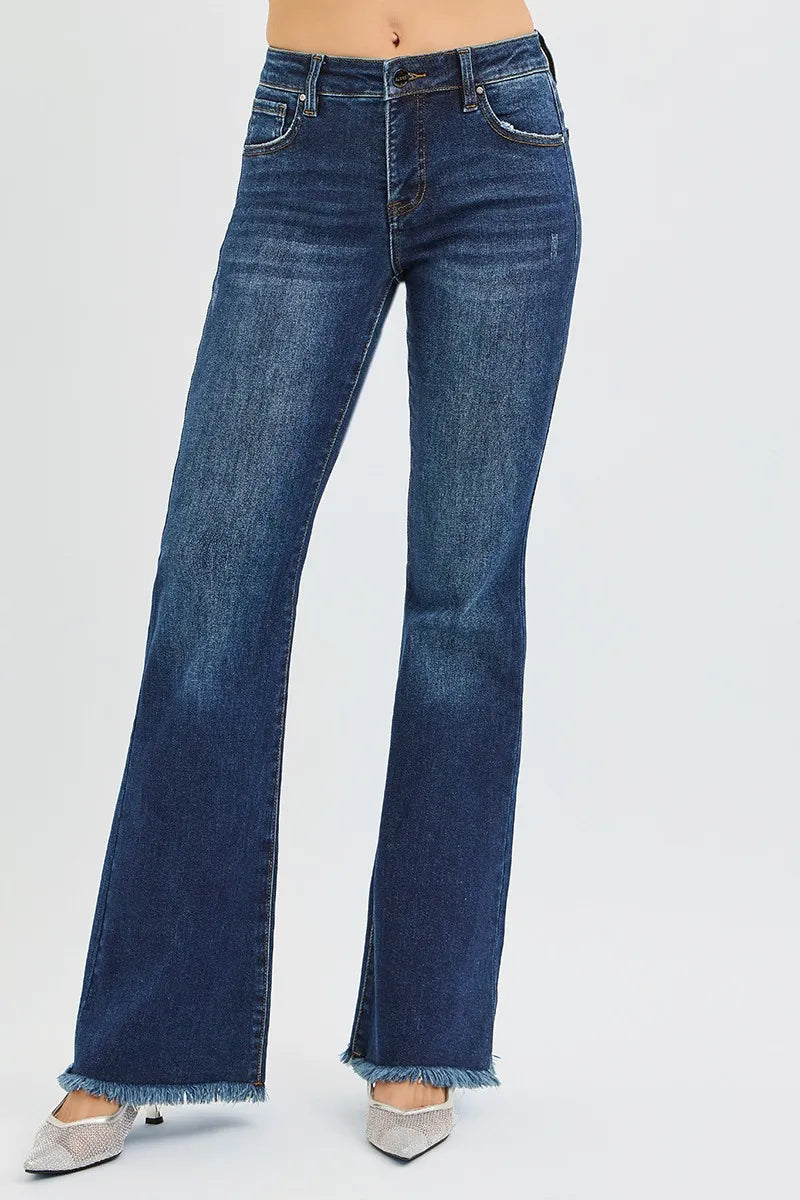 RISEN Full Size Tummy Control Mid Rise Flare Jeans Plus Size -  Be Bliss Boutique