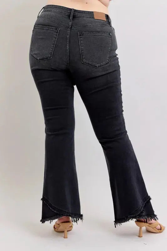 Judy Blue Full Size/Plus Size High Waist Flare w/ Mock Fray Tulip Hem - Be Bliss Boutique