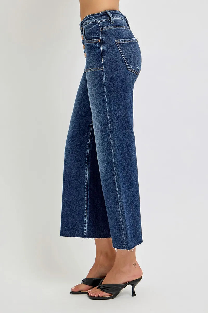 Full Size High Rise Wide Leg Cropped Button Fly RISEN Jeans – Plus Size - Be Bliss Boutique
