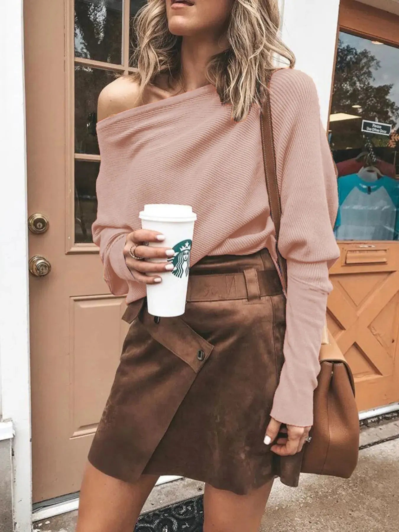 Full Size Ribbed One Shoulder Sweater - Be Bliss Boutique