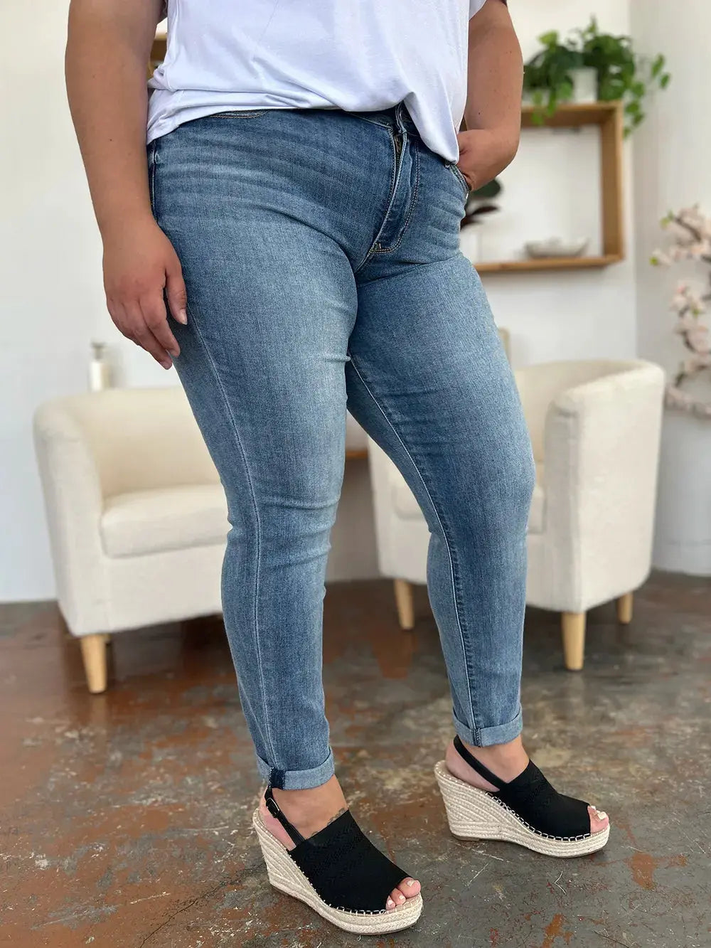 Full Size/Plus Size Cuffed Hem Slim Judy Blue Jeans - Be Bliss Boutique