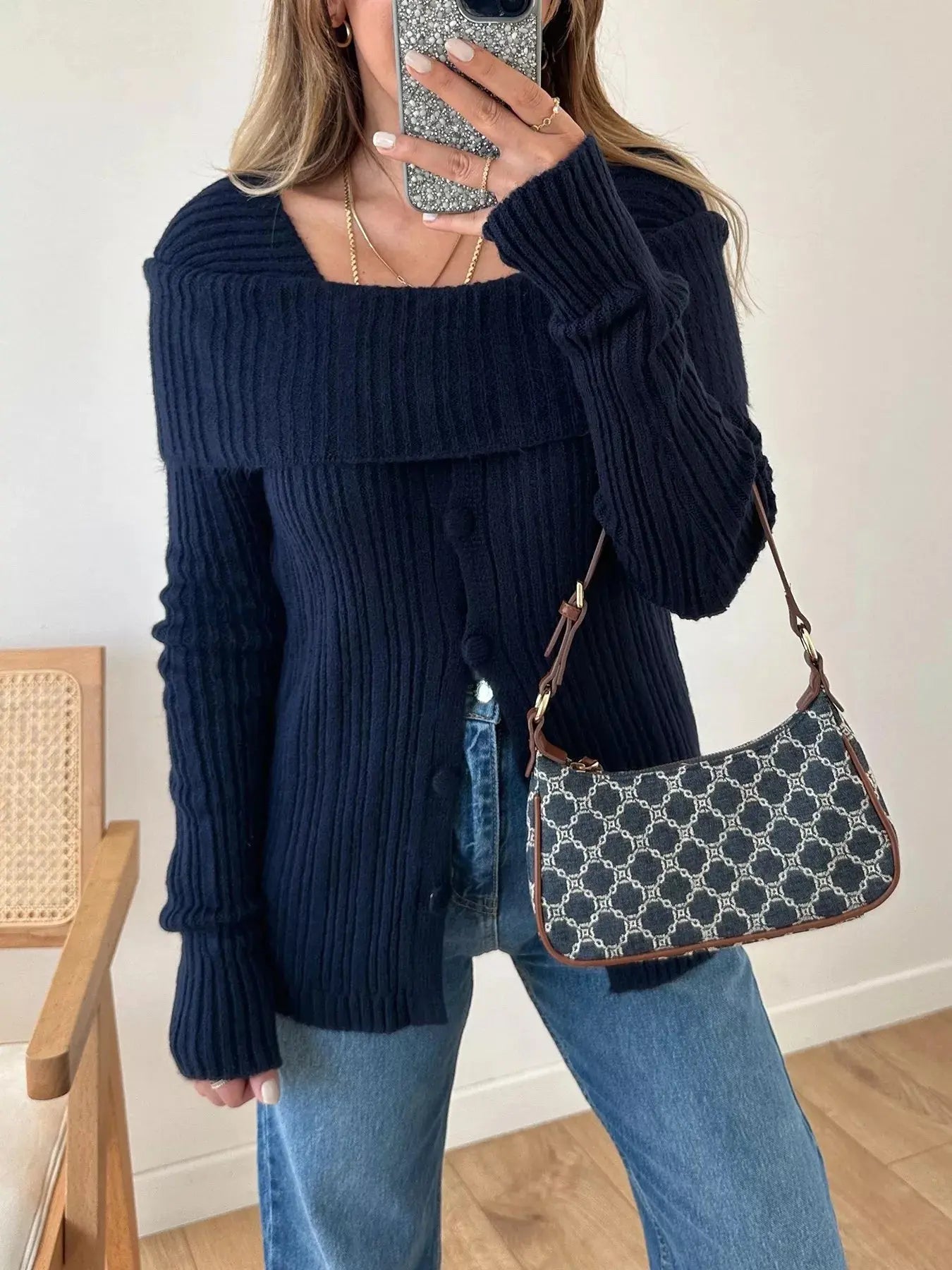 Textured Slit Front Long Sleeve Knit Top - Be Bliss Boutique