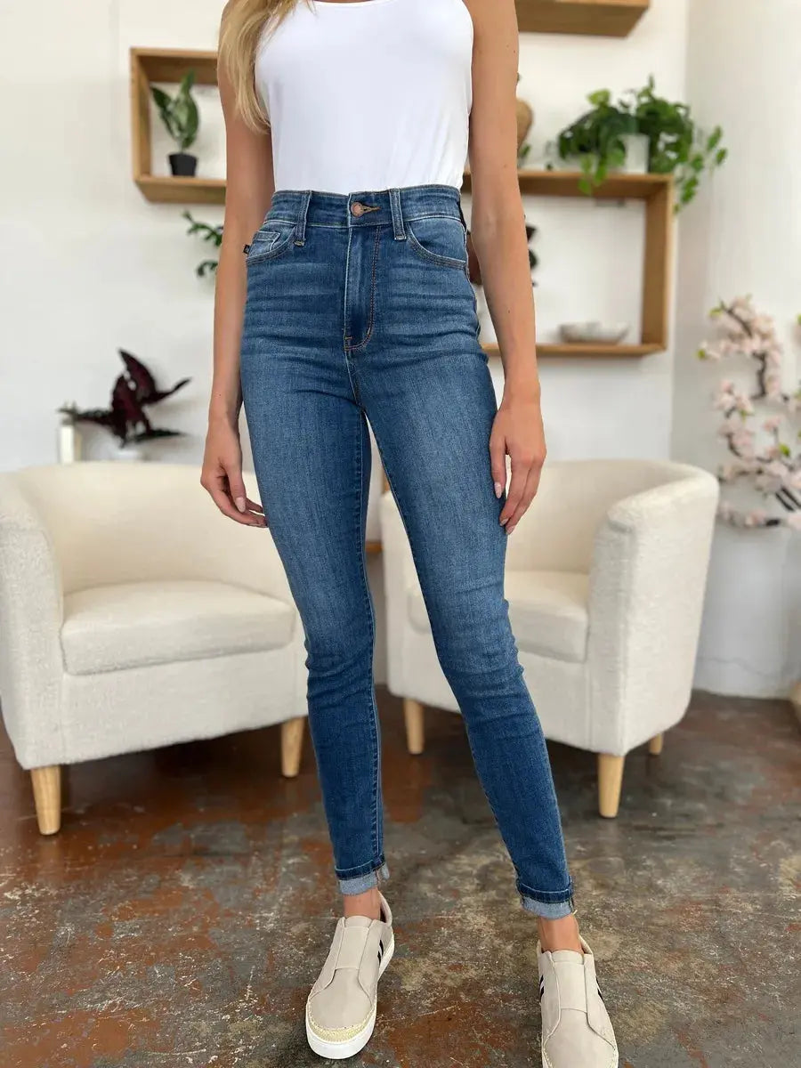 Full Size/Plus Size Cuffed Hem Skinny Judy Blue Jeans - Be Bliss Boutique