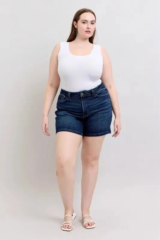 Judy Blue Jeans - Plus Size High Waist Back Flap Pocket Denim Shorts - Be Bliss Boutique