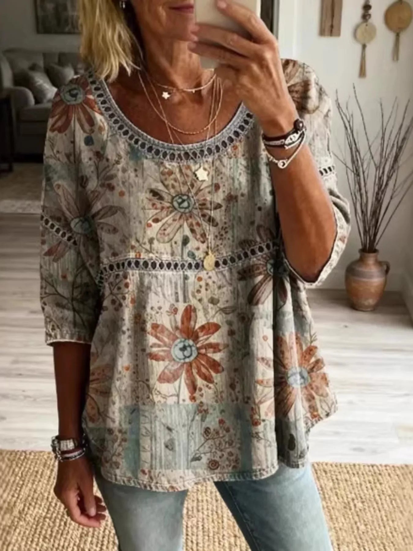 Full Size Hollow Out Round Neck Top - Be Bliss Boutique