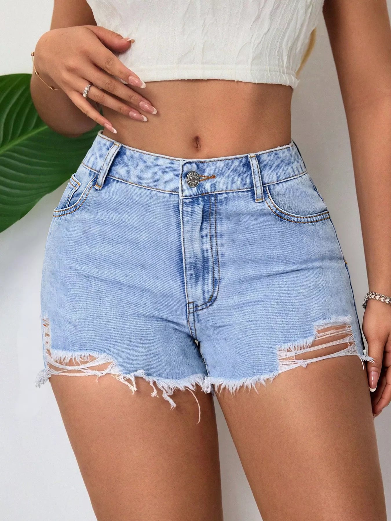 Distressed Raw Hem Denim Shorts - Be Bliss Boutique