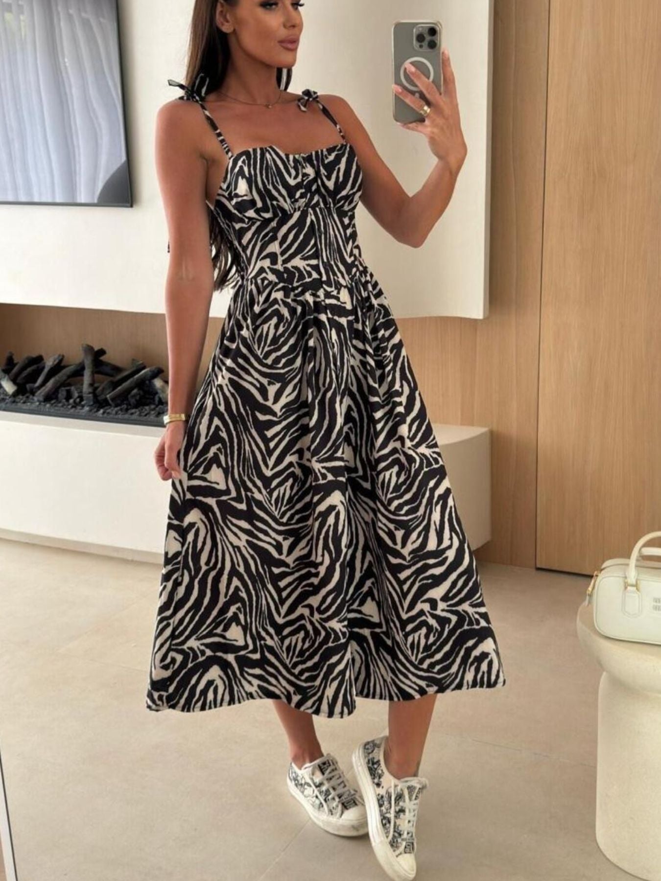 Striped Tie Shoulder Midi Dress - Be Bliss Boutique
