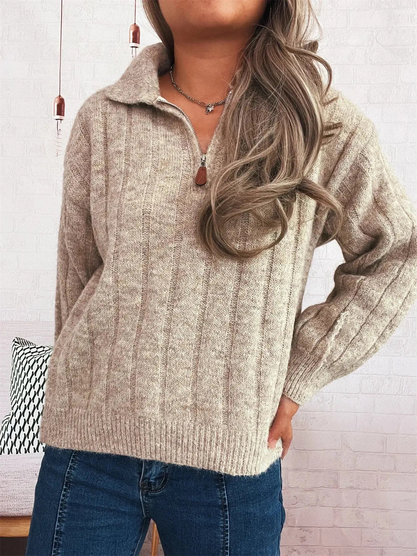 Ribbed Hem Quarter Zip Sweater - Be Bliss Boutique