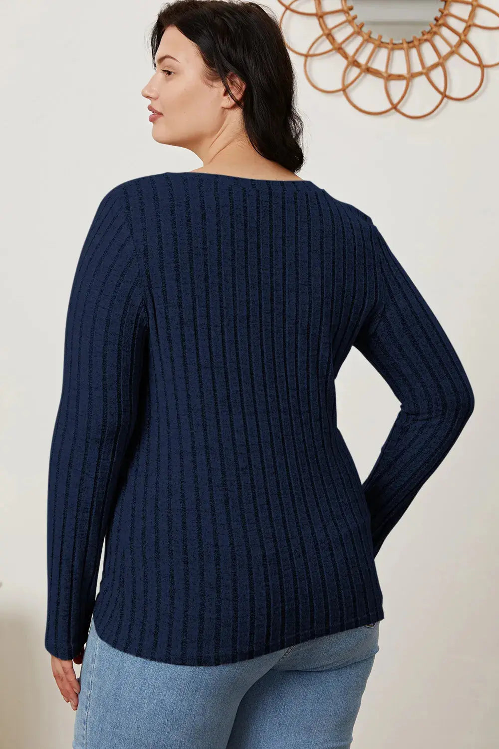 Basic Bae Full Size Ribbed V-Neck Long Sleeve T Shirt for Women - Be Bliss Boutique