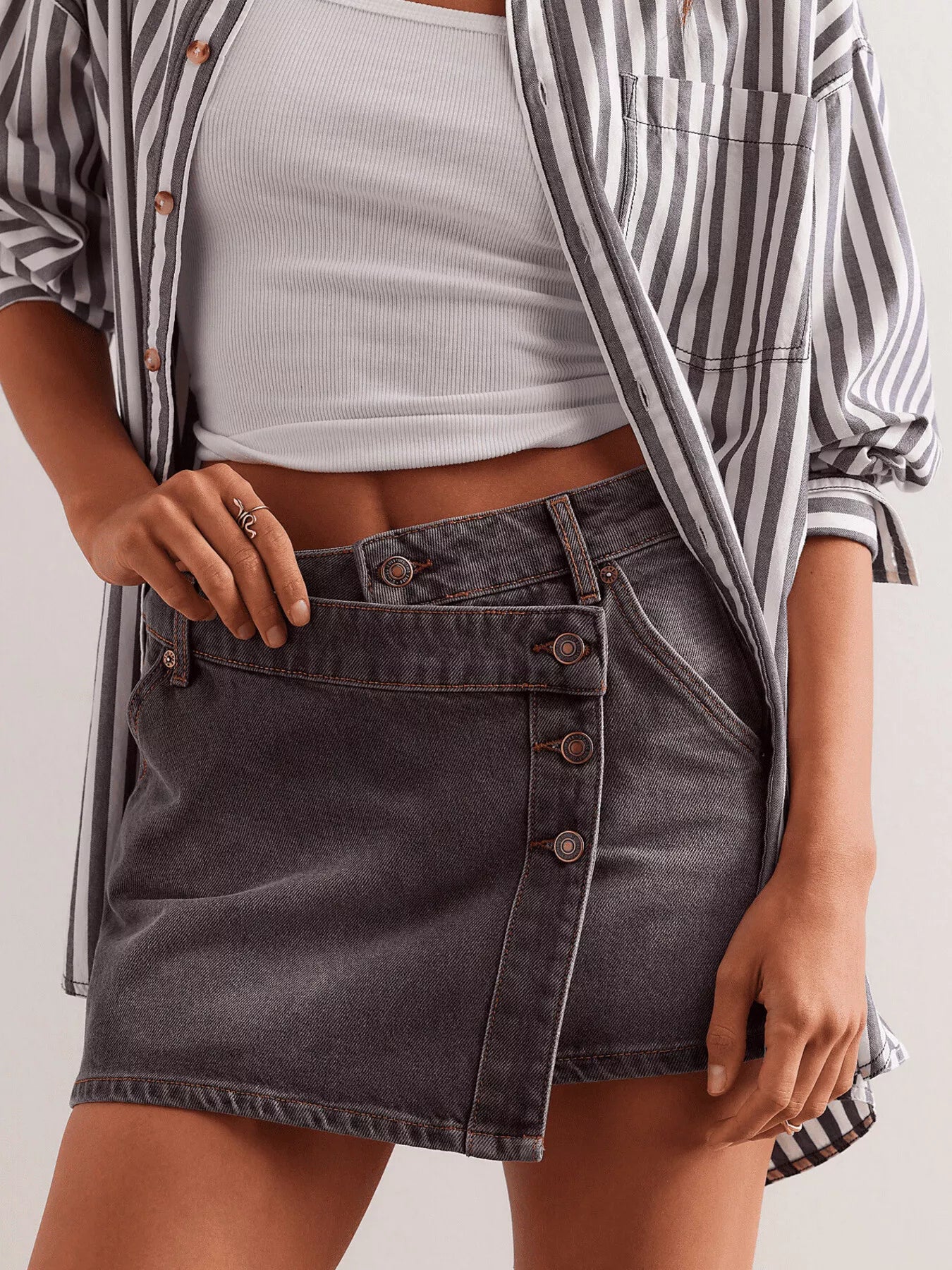 Asymmetrical Button Front Denim Skort - Be Bliss Boutique