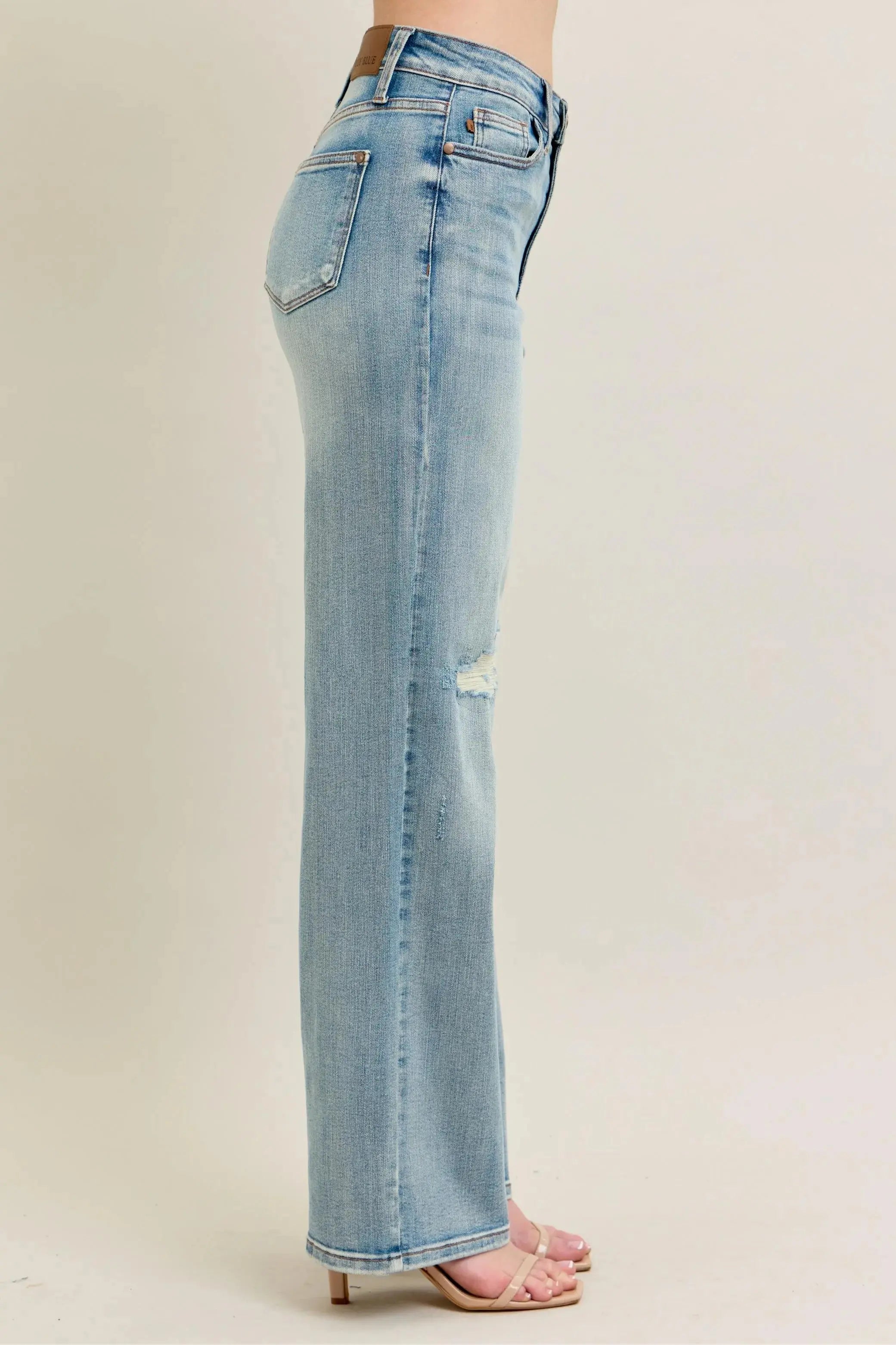 Judy Blue Jeans -Plus Size High Waist Destroy & Knee Patch Straight Leg - Be Bliss Boutique