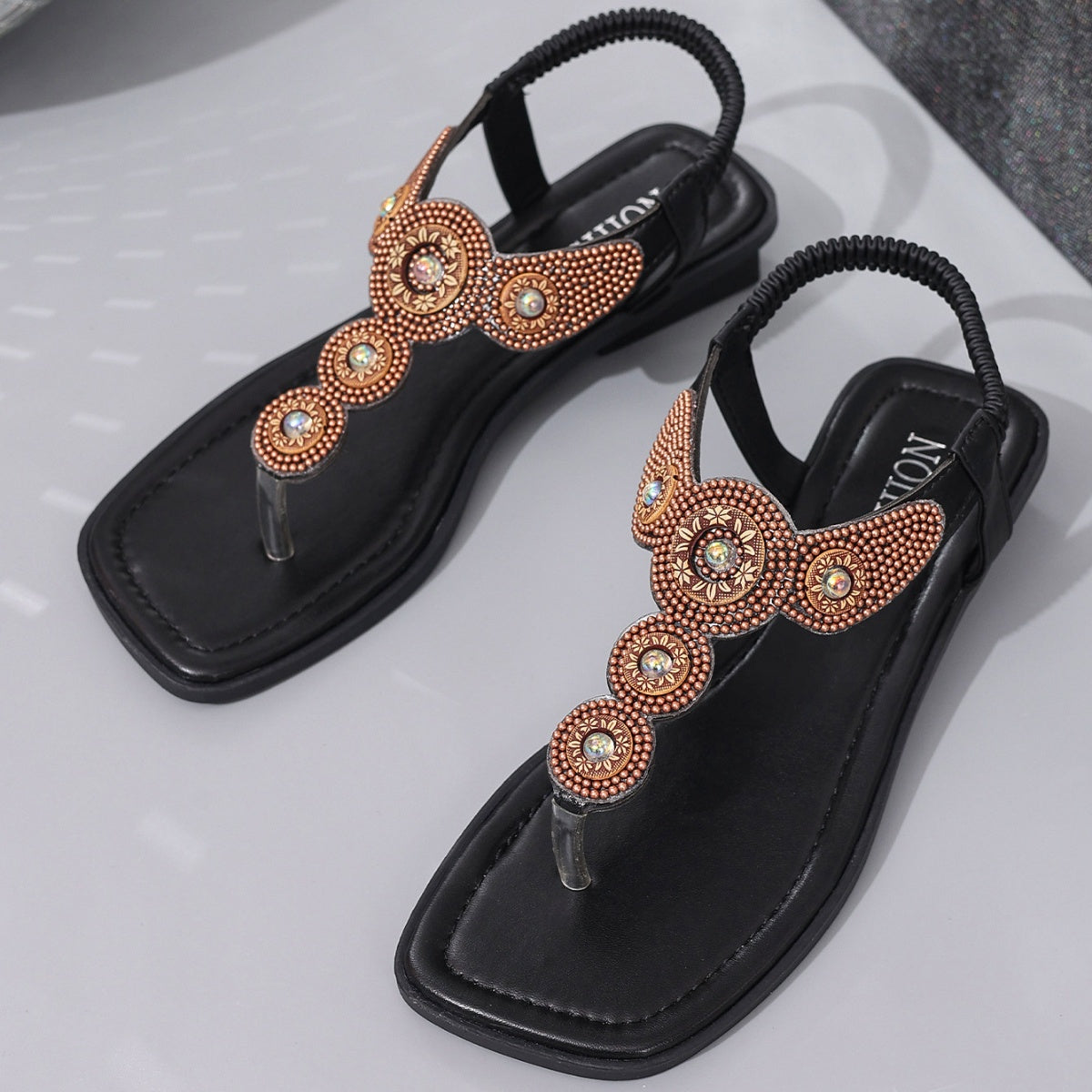 Beaded T Strap Flat Sandals - Be Bliss Boutique
