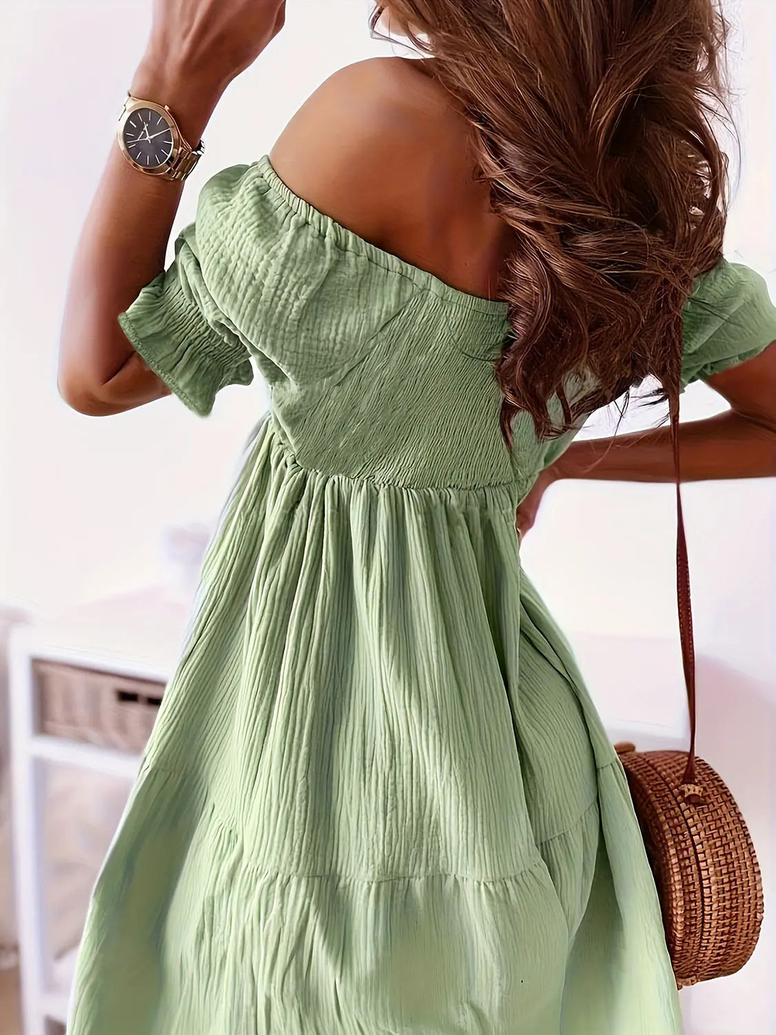 Full Size Ruffled Off Shoulder Short Sleeve Dress - Be Bliss Boutique