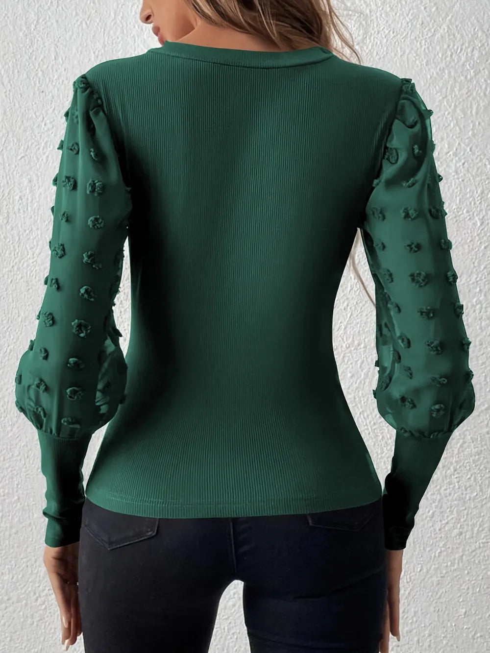 Swiss Dot V-Neck Long Sleeve Top - Be Bliss Boutique