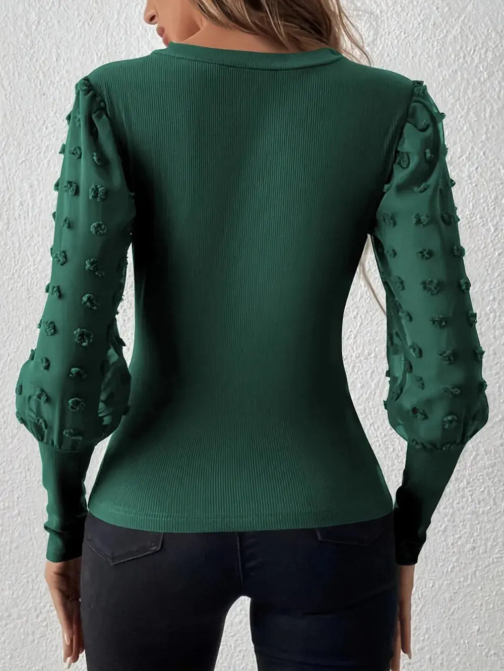 Swiss Dot V Neck Long Sleeve Top - Be Bliss Boutique