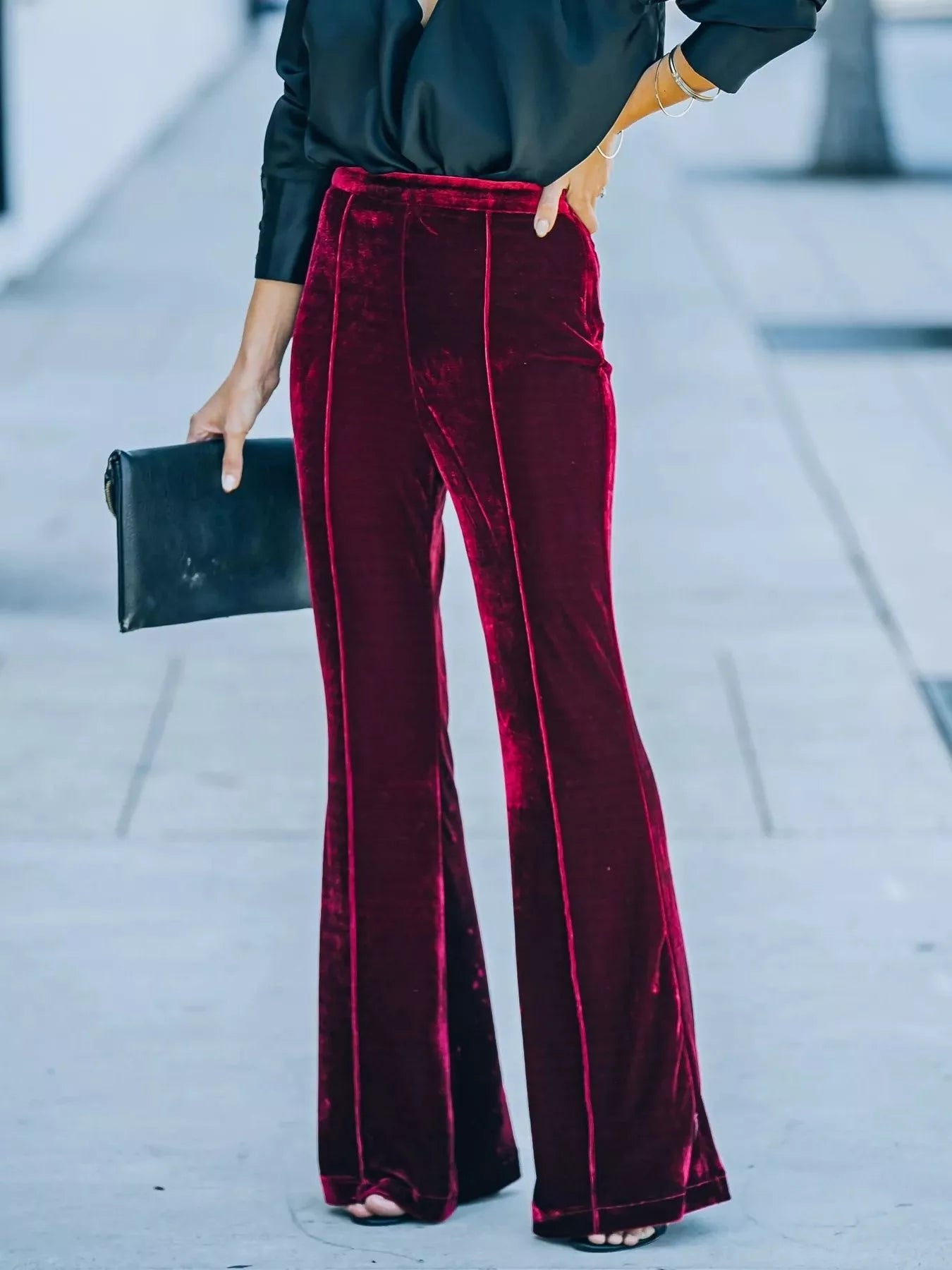 High-Waisted Wide Leg Velvet Pants - Be Bliss Boutique