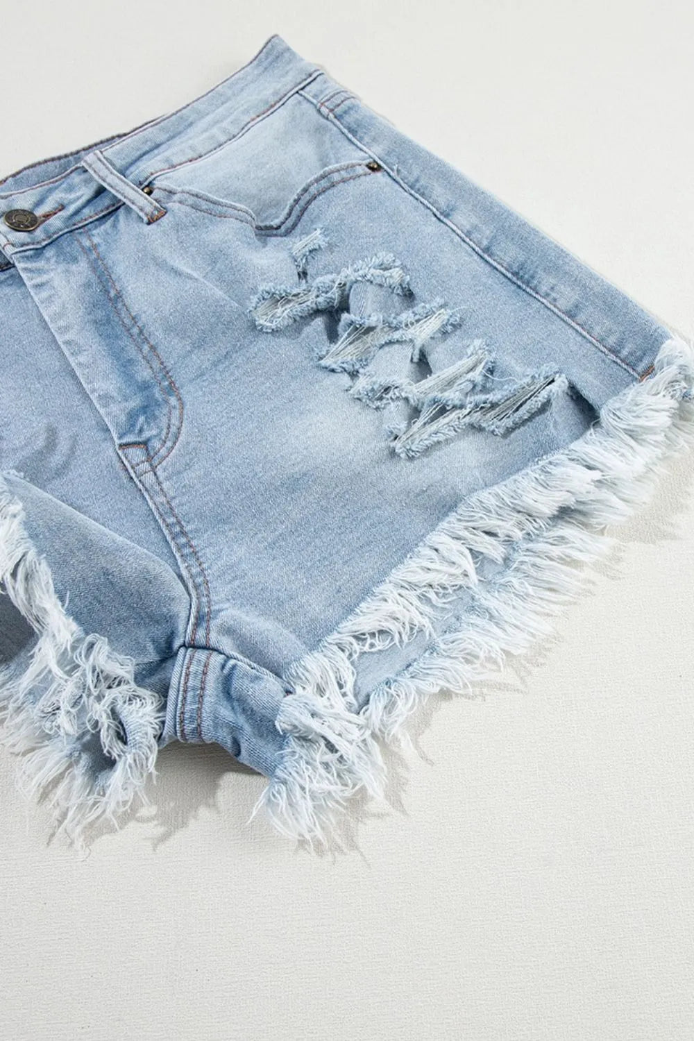 Distressed Raw Hem High Waist Denim Shorts - Be Bliss Boutique