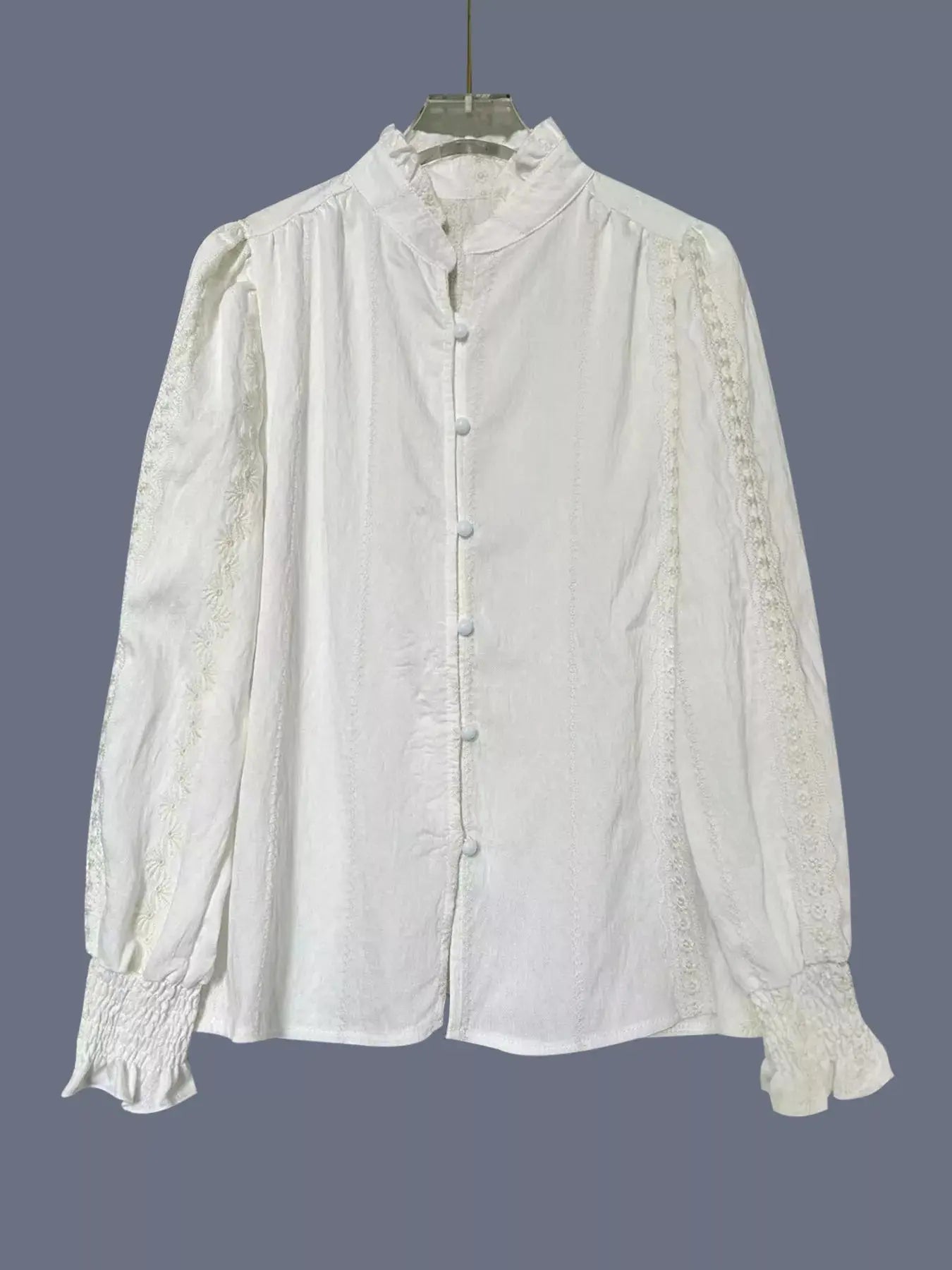 Lace Detail Button Up Shirt - Be Bliss Boutique