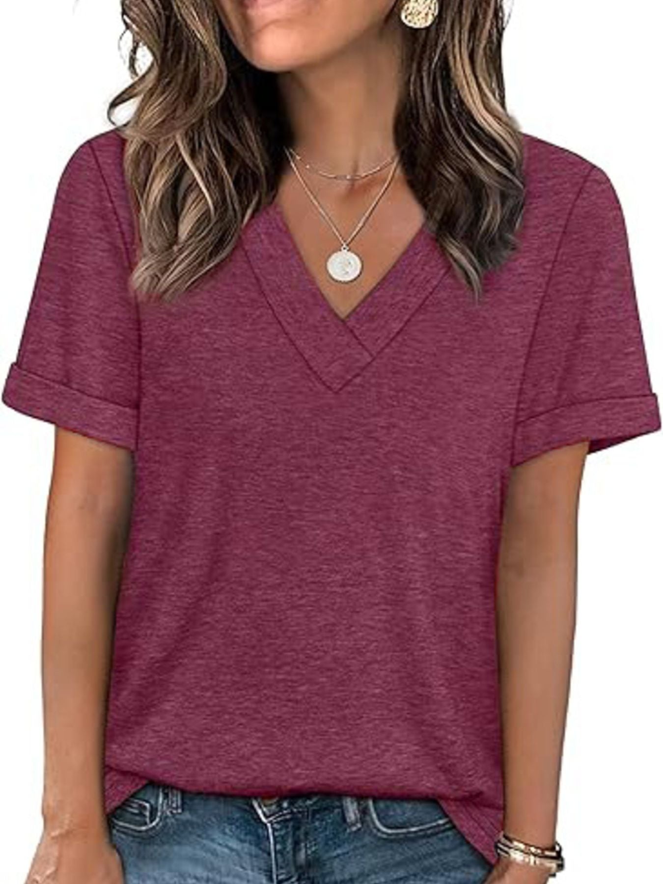 Casual V Neck Short Sleeve T Shirt - Be Bliss Boutique