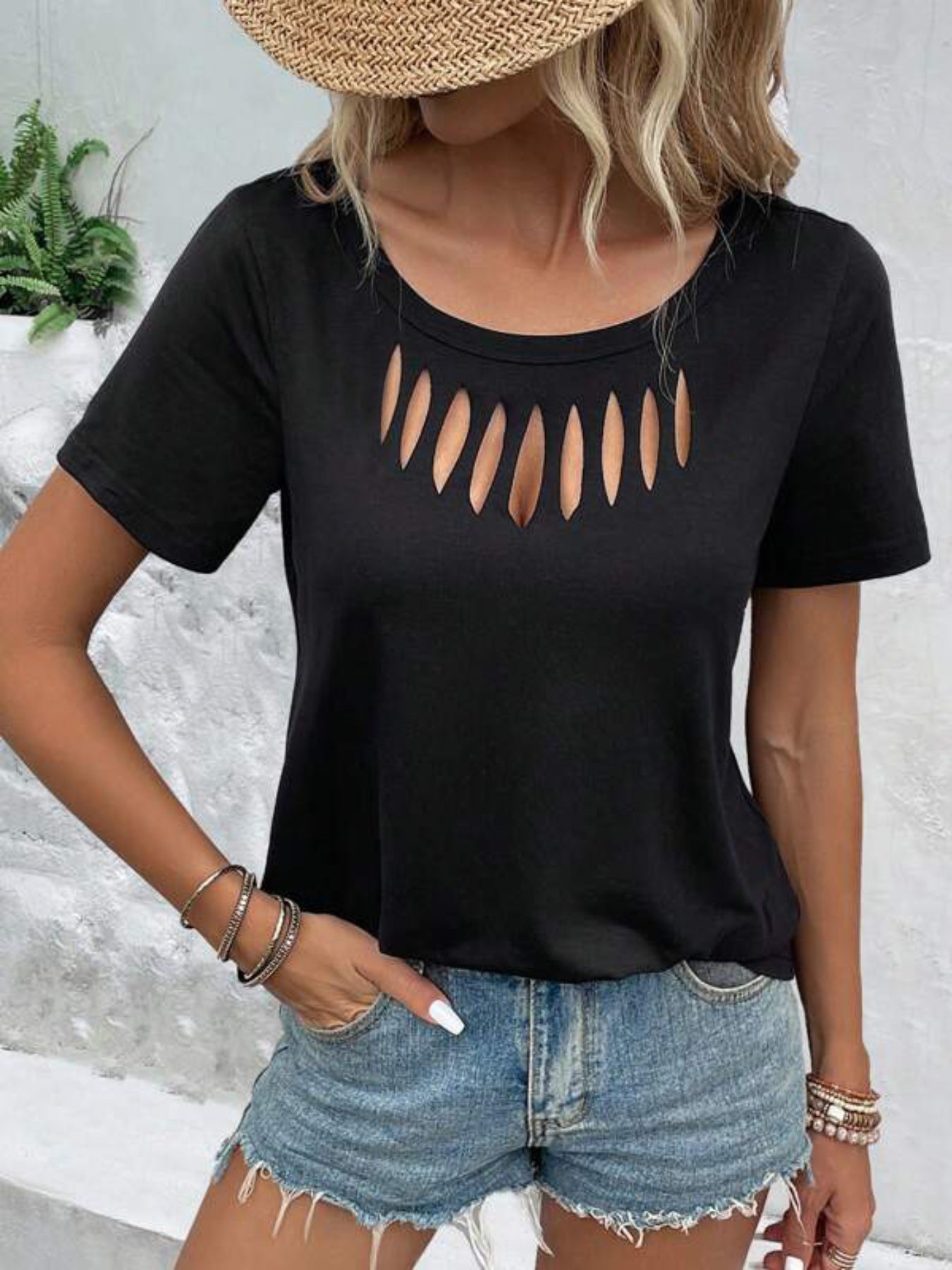 Women's Black Cutout T Shirt - Be Bliss Boutique