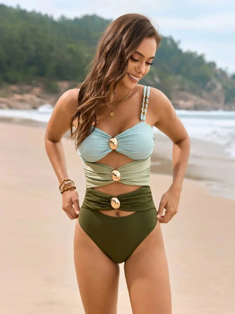 Color Block Sweetheart Neck One Piece Swimsuit - Be Bliss Boutique