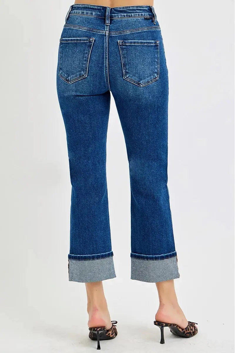 Full/Plus Size High Rise Ankle Straight Cuffed RISEN Jeans - Be Bliss Boutique