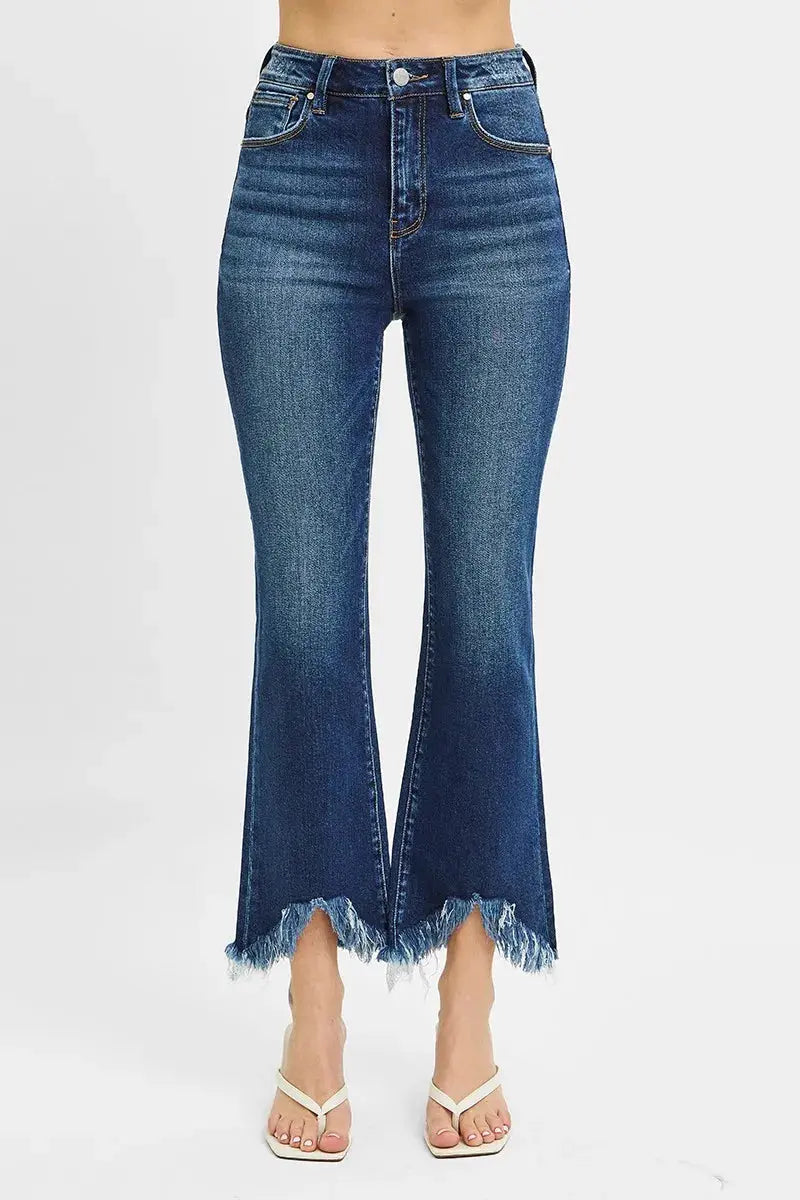 Full Size High Rise Crop Bootcut Fray Hem RISEN Jeans - Be Bliss Boutique