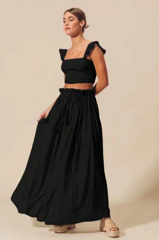 SO ME Smocked Top and Flowy Maxi Skirt Set - Be Bliss Boutique