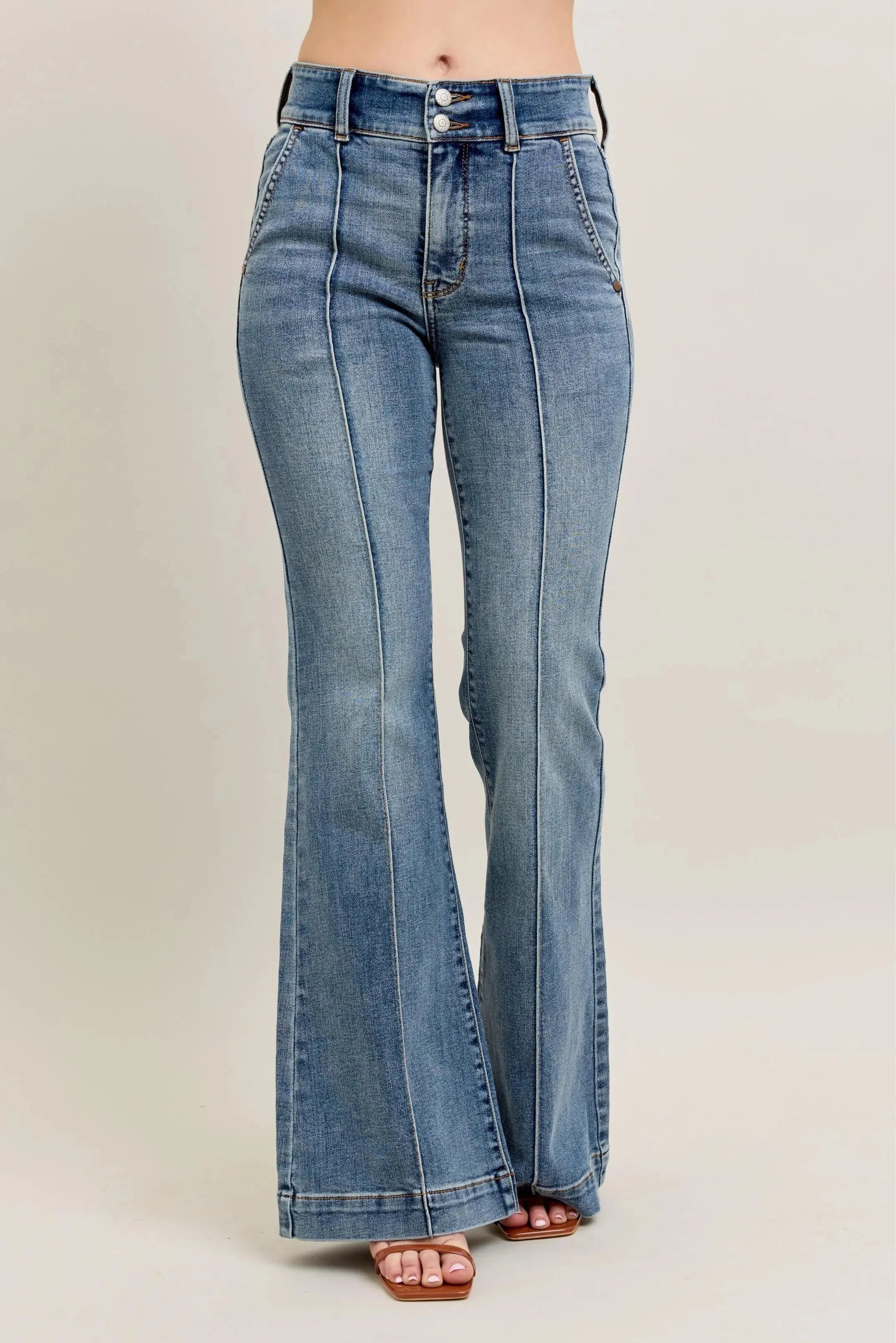 Plus Size High-Waist Flare Denim Judy Blue Jeans with Front Seam Detail - Be Bliss Boutique