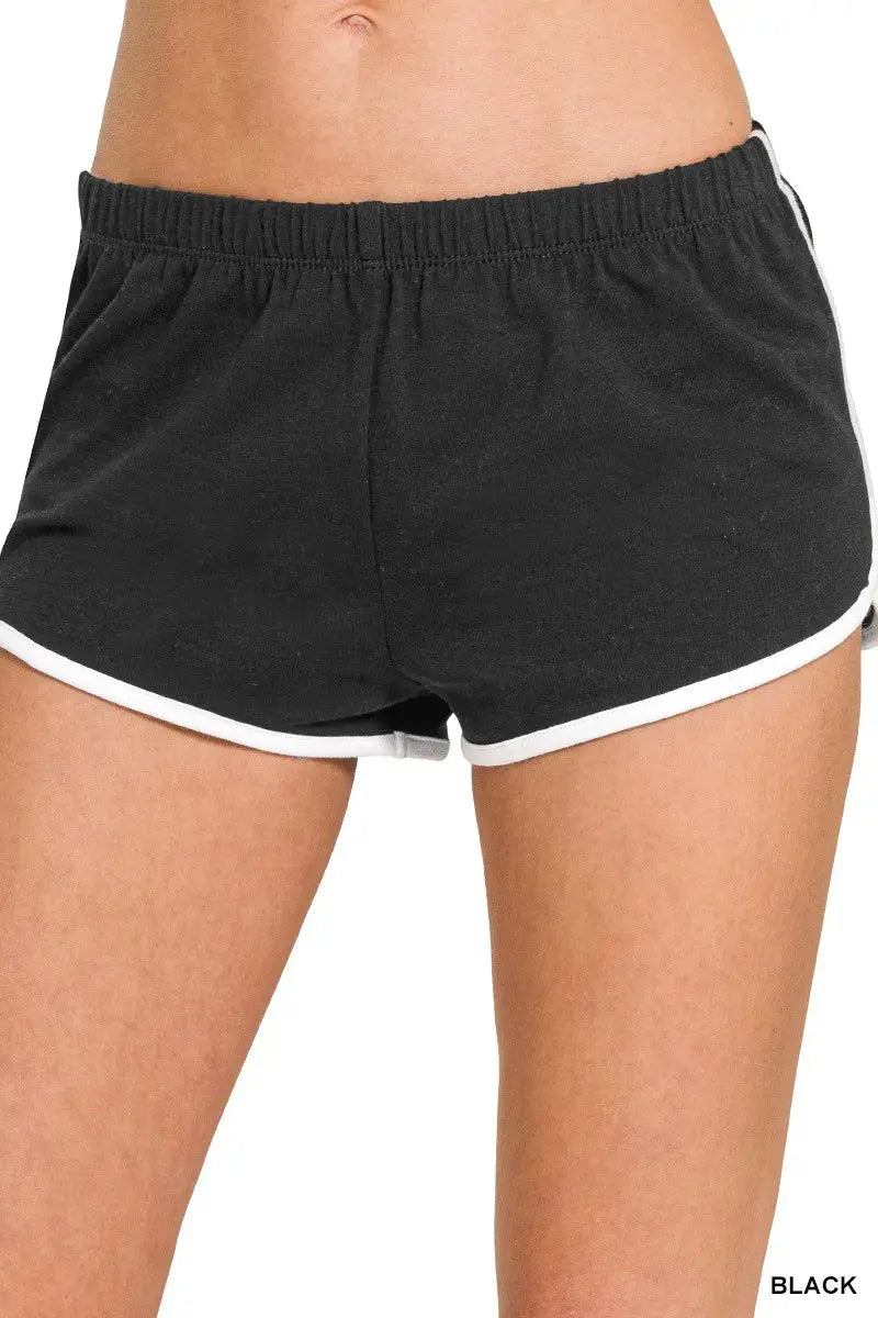 Zenana Elastic Waist Cotton Dolphin Hem Shorts in Black - Be Bliss Boutique