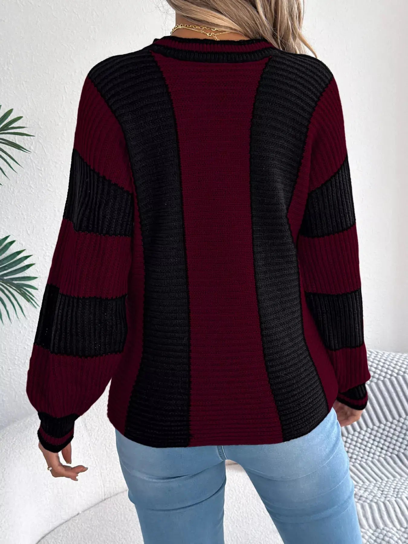 Round Neck Color Block Sweater - Be Bliss Boutique