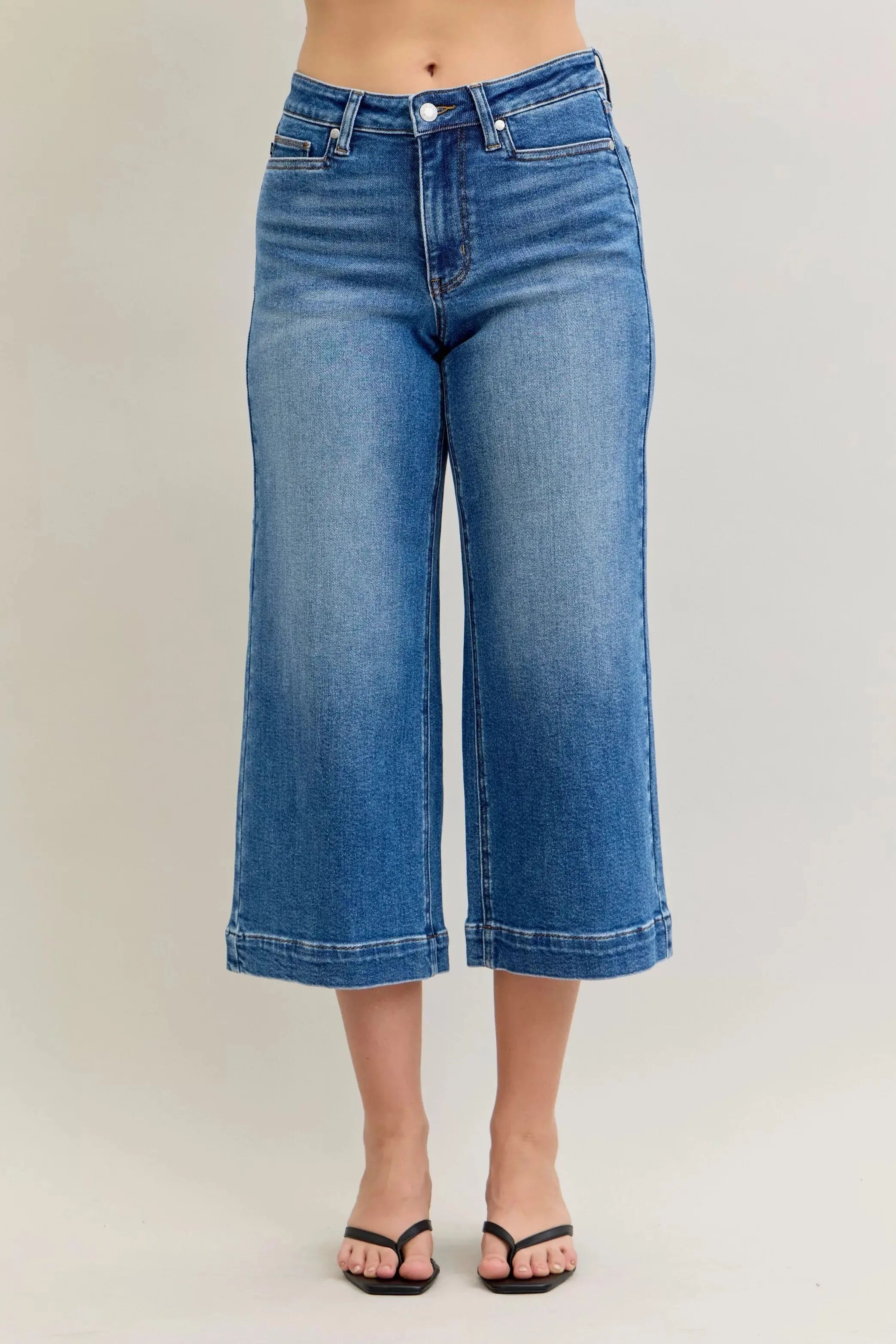 Judy Blue Jeans - Mid Rise Crop Wide Leg Jeans - Be Bliss Boutique