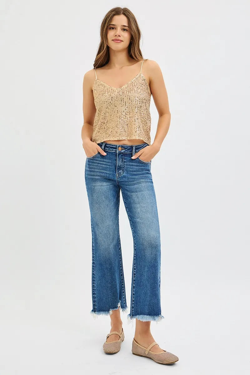 RISEN Full Size Mid Rise Crop Straight Jeans Plus Size -  Be Bliss Boutique