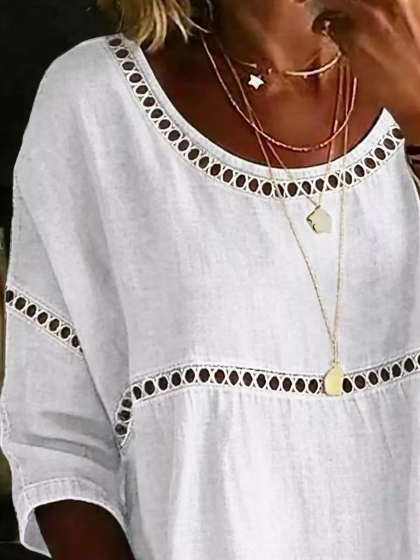 Full Size Hollow Out Round Neck Top - Be Bliss Boutique