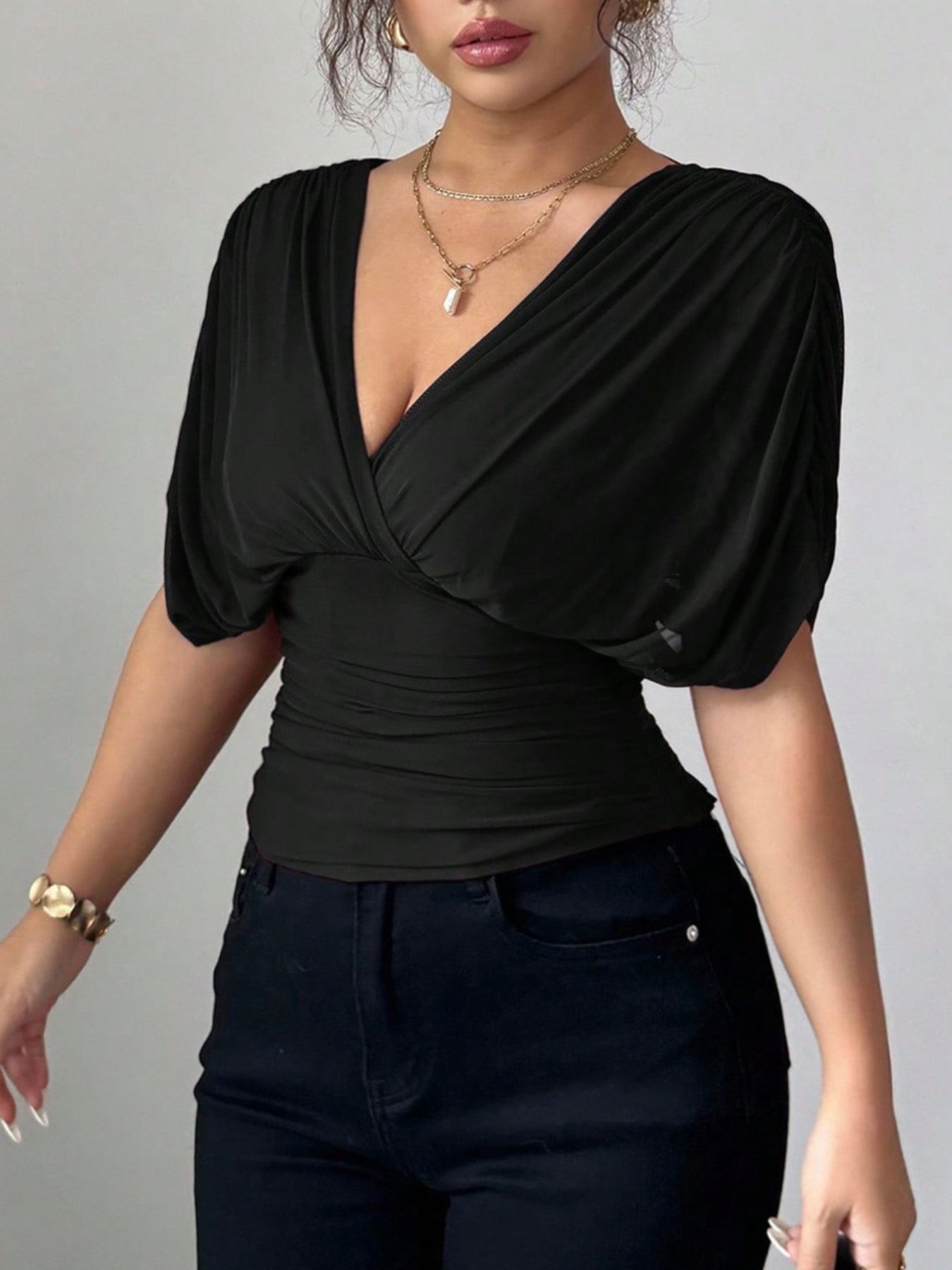 Ruched Surplice Short Sleeve Top - Be Bliss Boutique