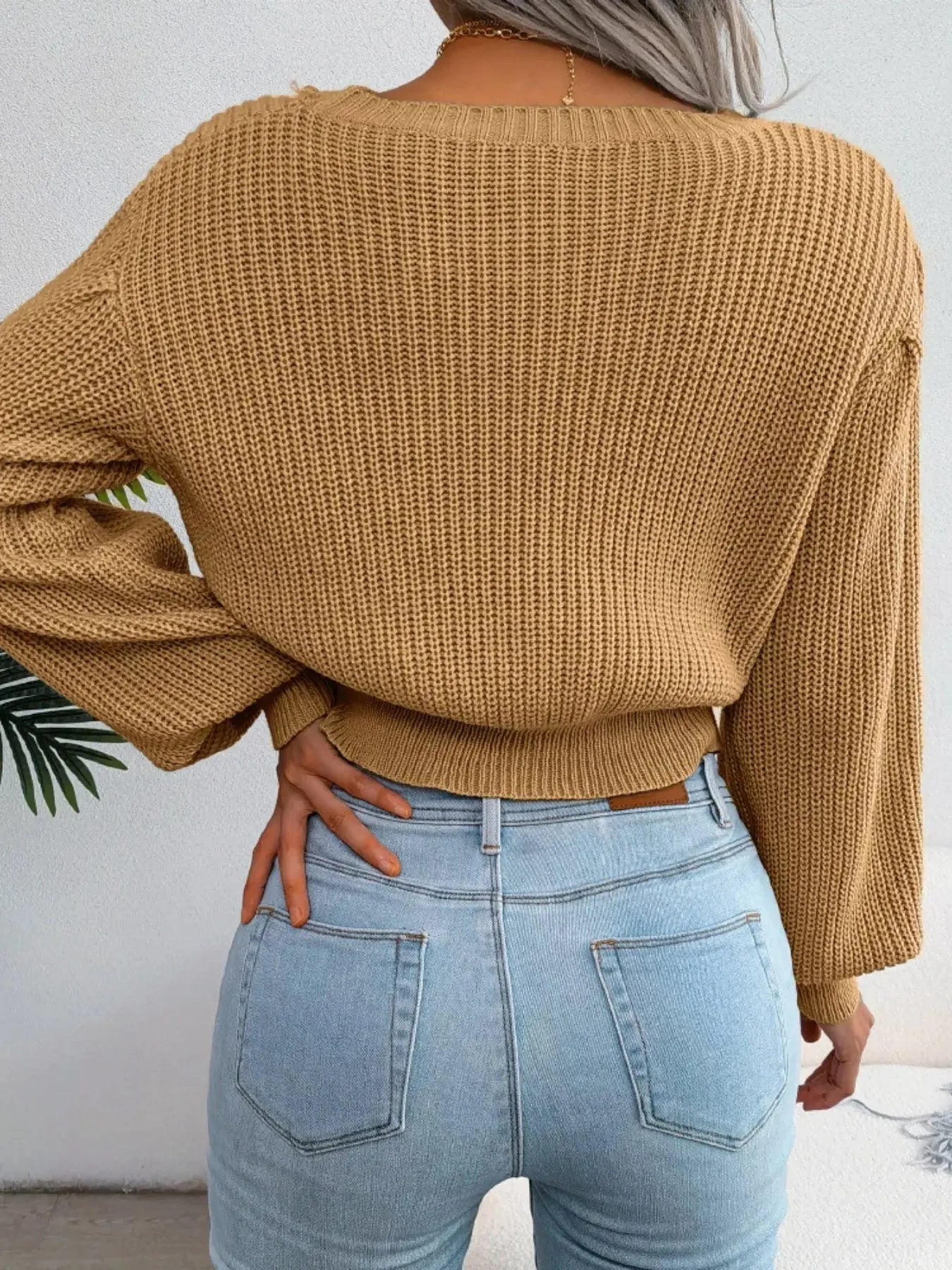 Cable Knit Crew Neck Cropped Sweater - Be Bliss Boutique