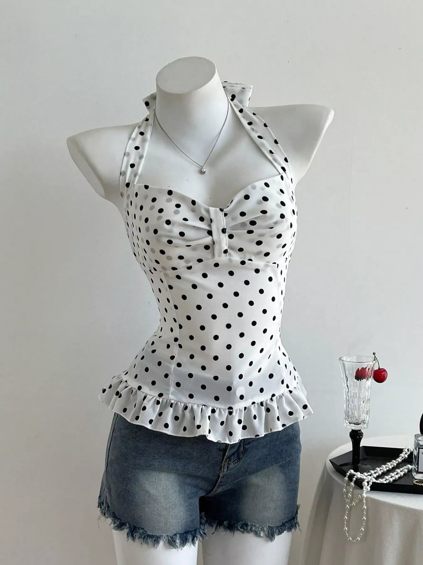 Polka Dot Halter Neck Cami - Be Bliss Boutique