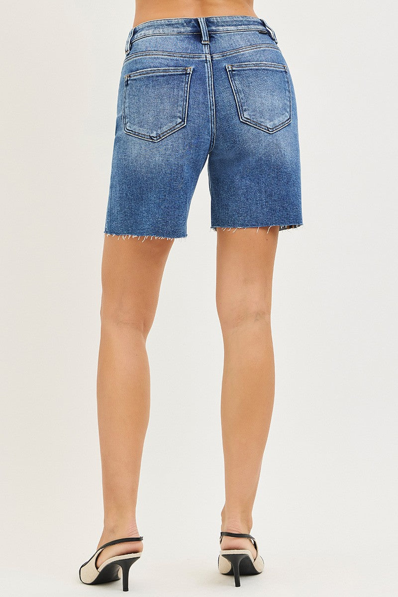 RISEN Tummy Control High Rise Raw Hem Denim Shorts - Be Bliss Boutique