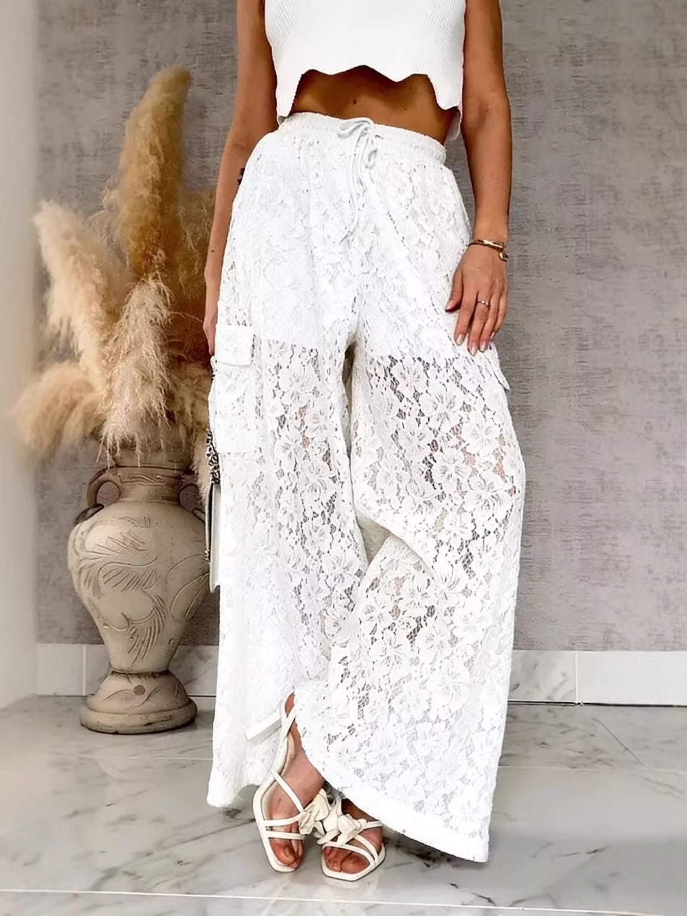 Lace Wide Leg Pants - Be Bliss Boutique