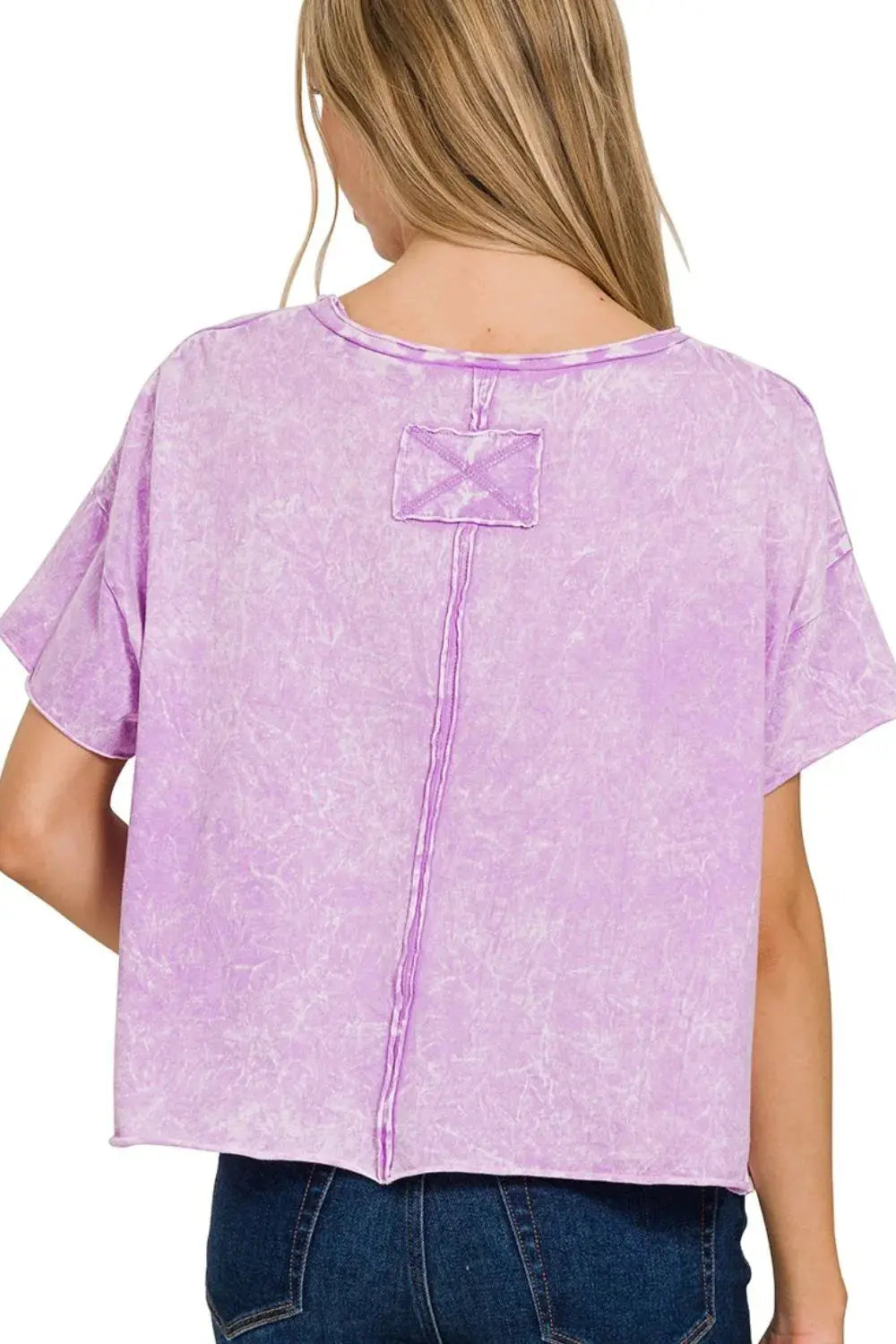 Zenana Lavender Washed Cotton Women's Crop Top Tee - Be Bliss Boutique