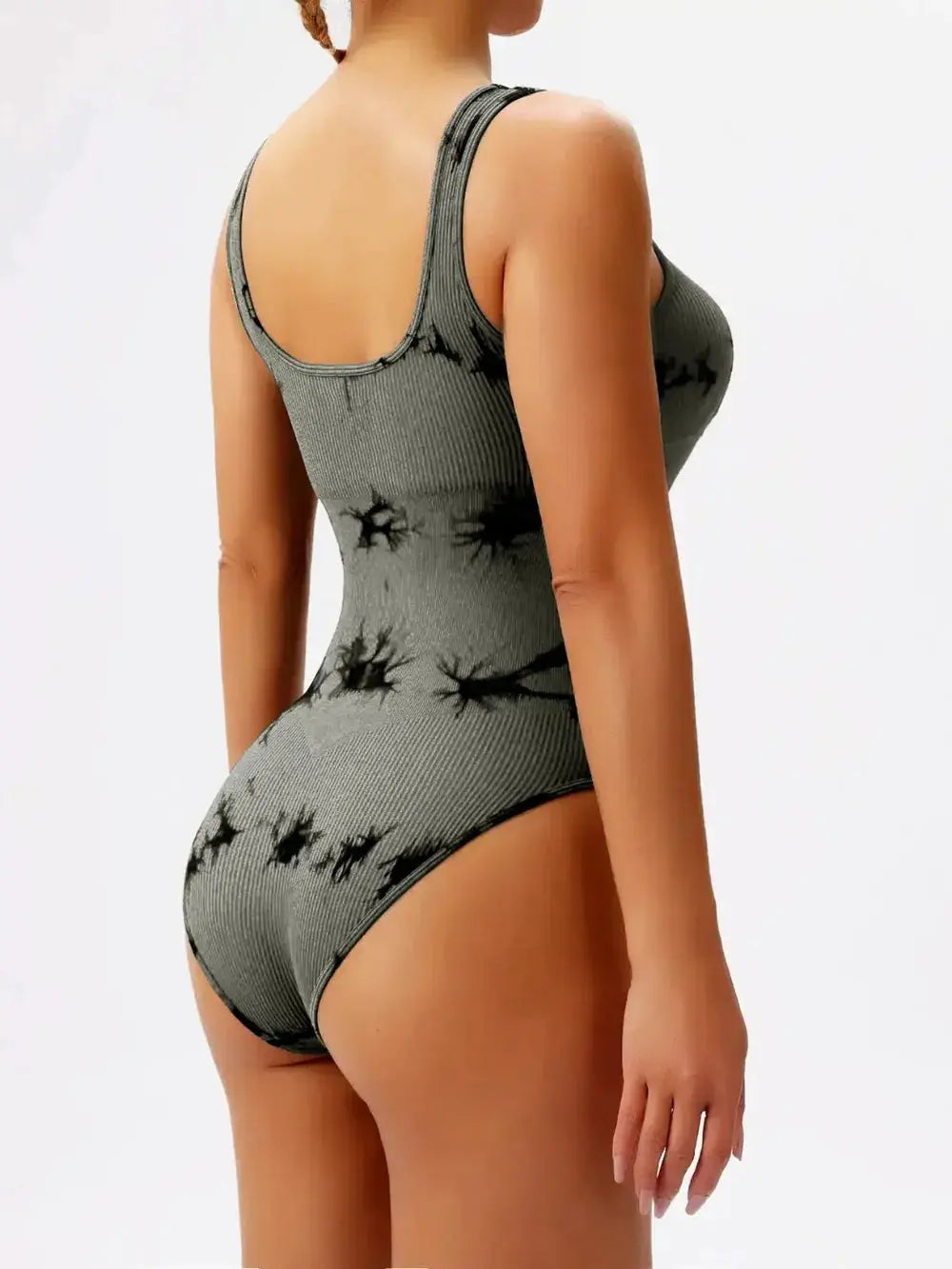 Tie-Dye Scoop Neck Wide Strap Active Bodysuit - Be Bliss Boutique