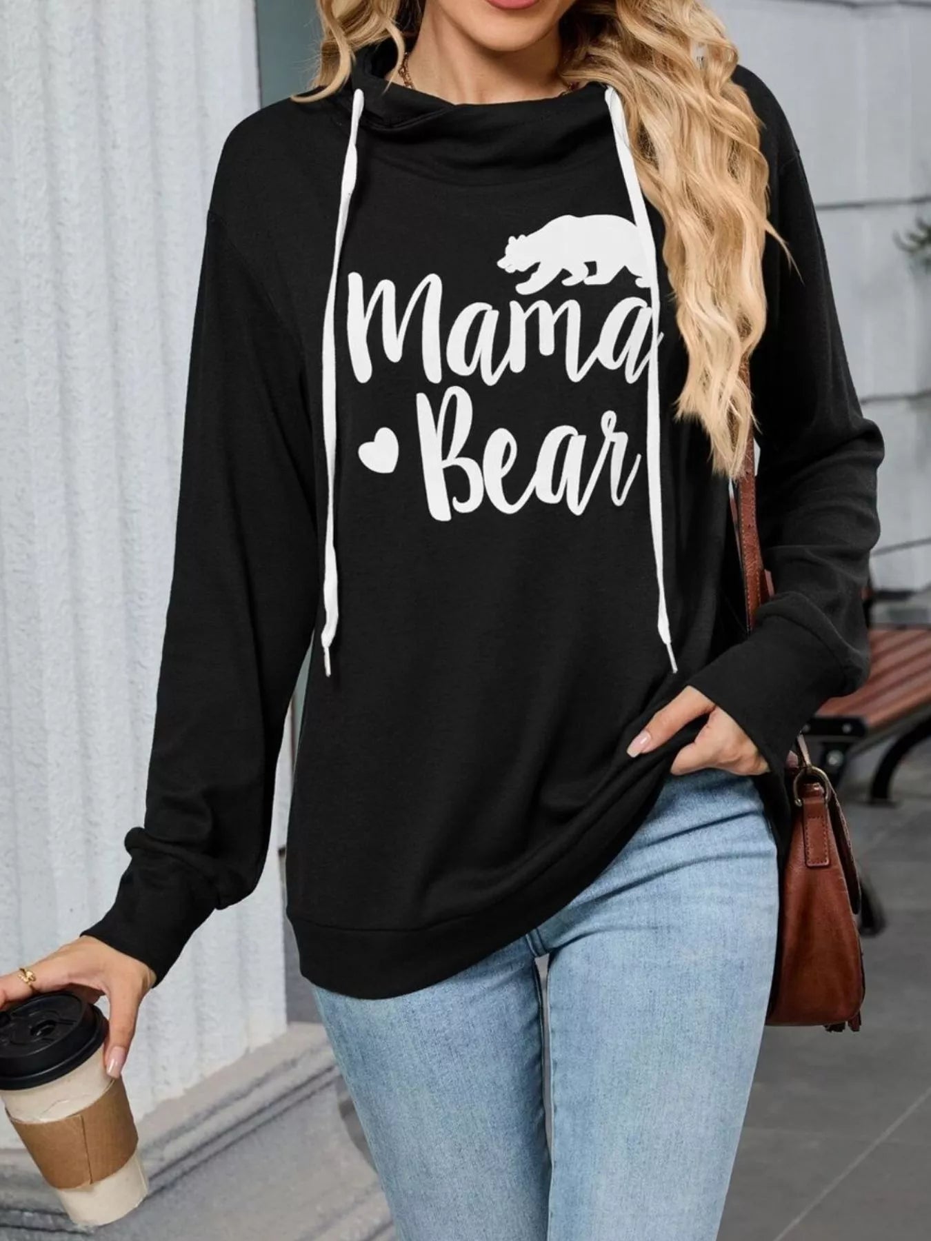 Mama Bear Drawstring Womens Long Sleeve Hoodie - Be Bliss Boutique