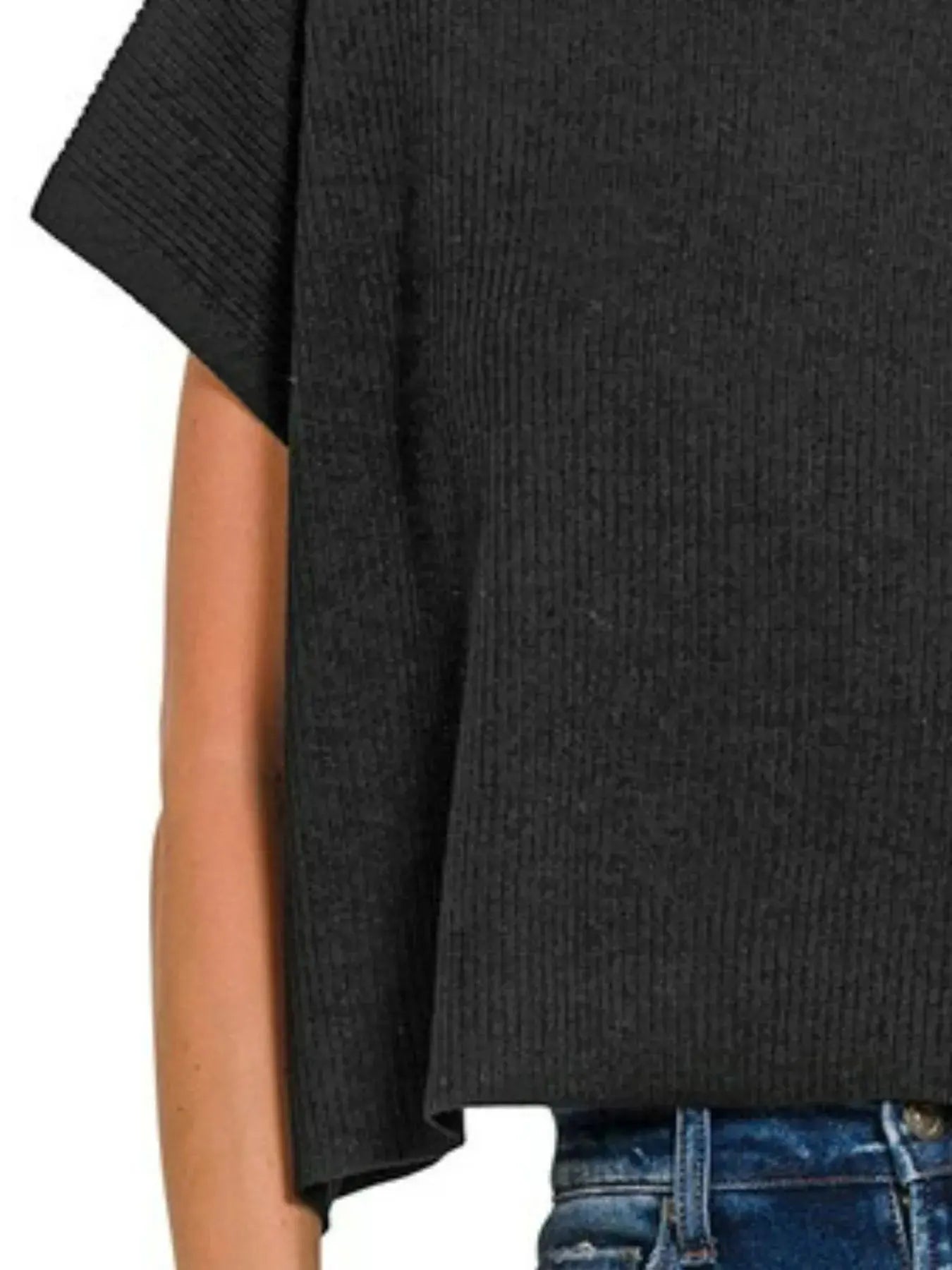 Zenana Black Viscose Mock Neck Short Sleeve Boxy Sweater - Be Bliss Boutique