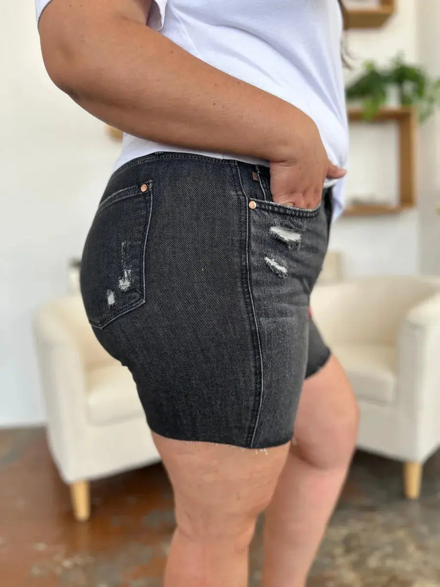 Judy Blue Jeans - Full Size High Waist Rigid Magic Denim Shorts - Be Bliss Boutique